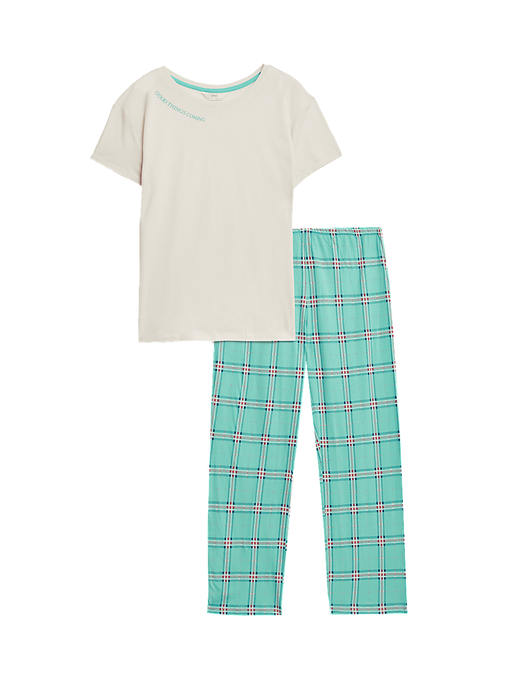 Pure Cotton Checked Slogan Pyjama Set