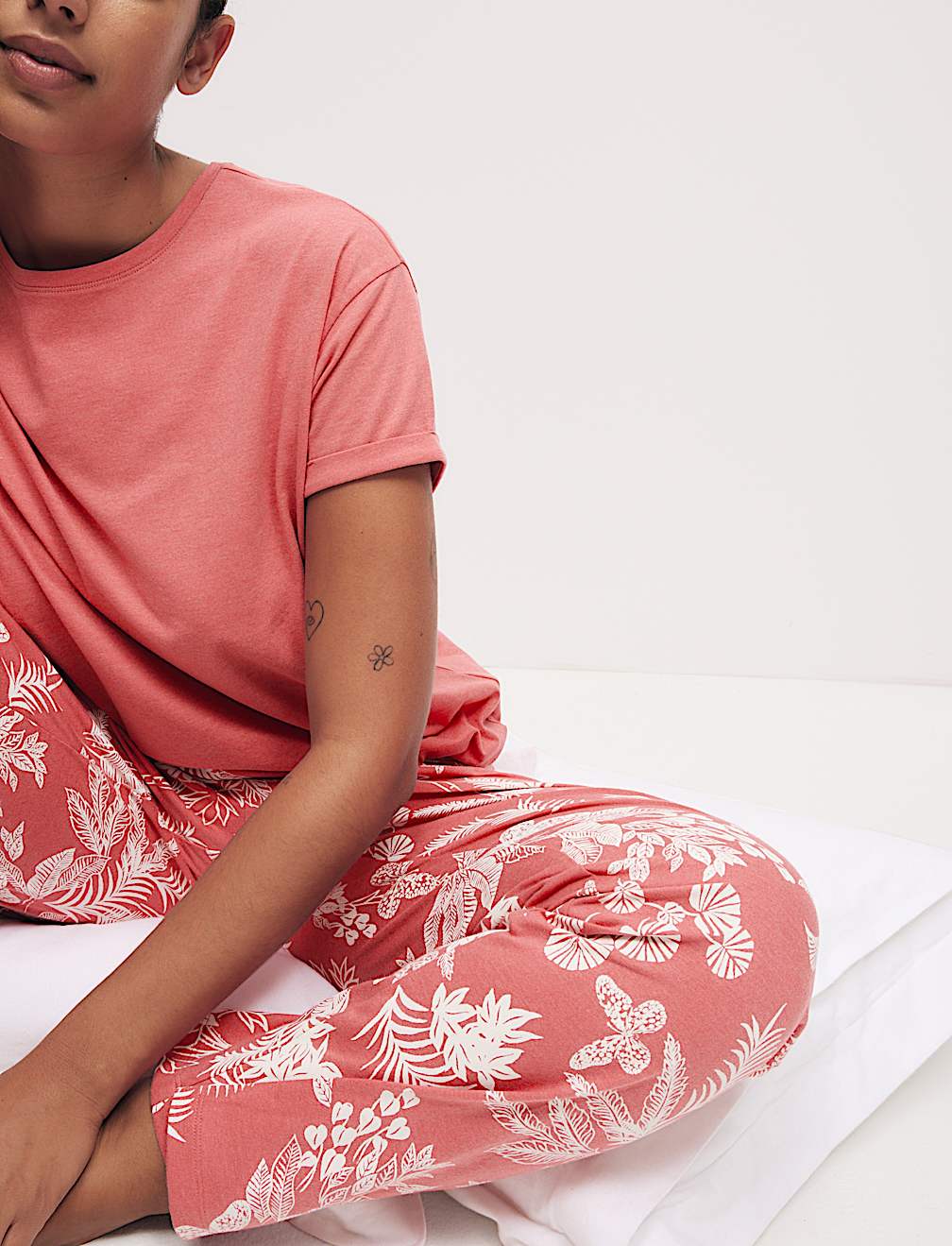 Cotton Rich Leaf Print Pyjama Set