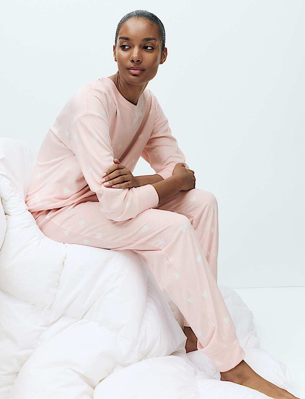 Fleece Star Print Cuffed Hem Pyjama Set