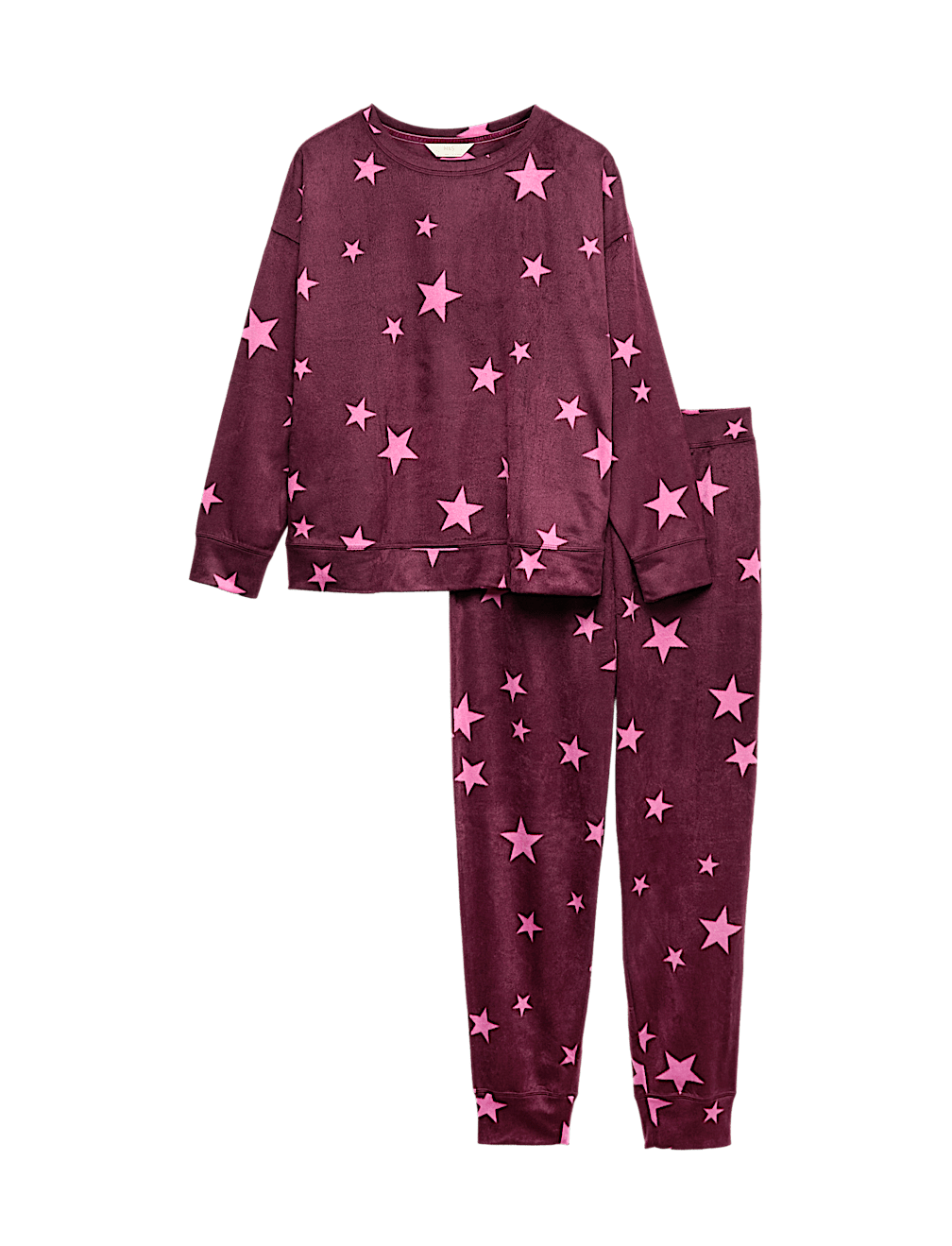 Fleece Star Print Cuffed Hem Pyjama Set