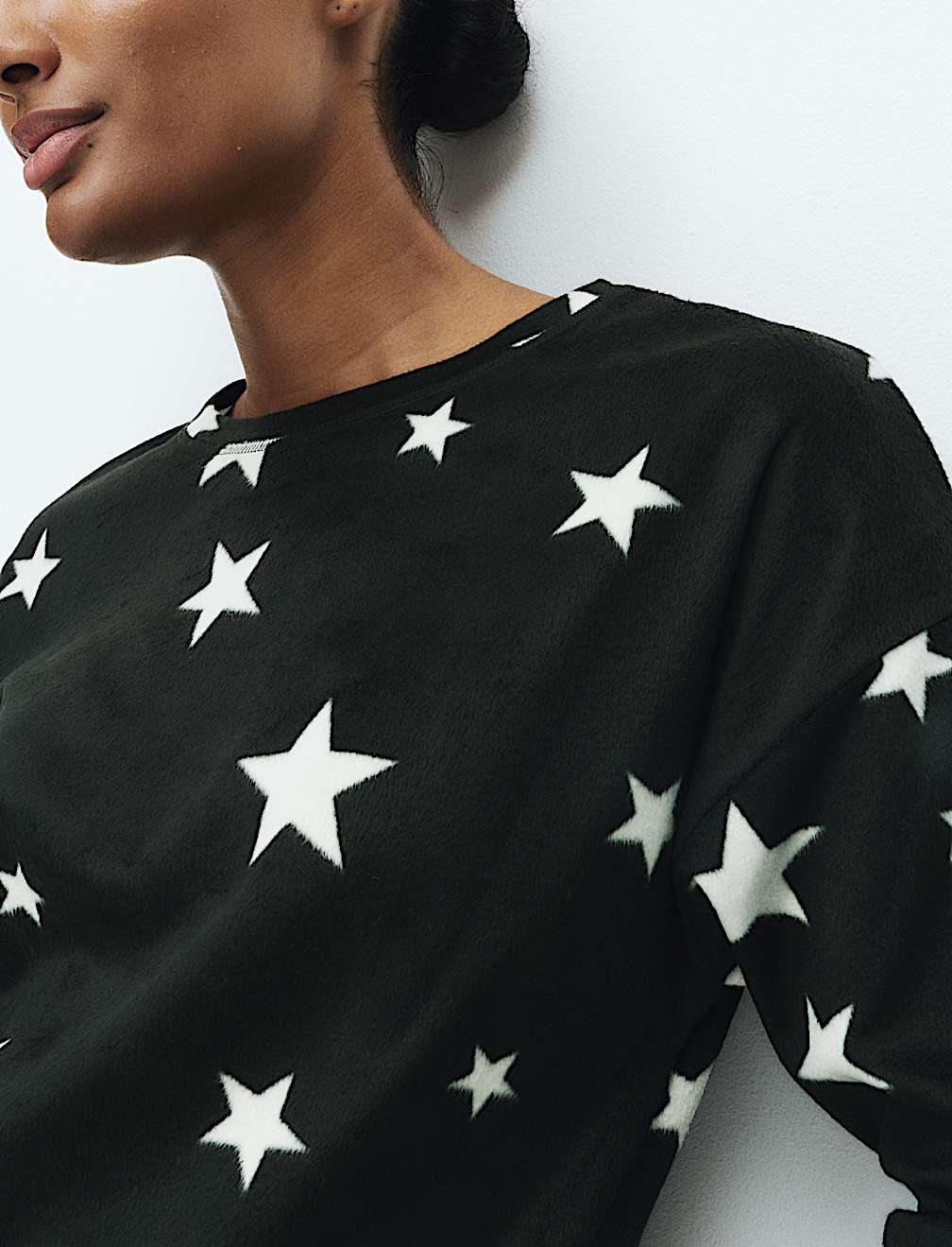 Fleece Star Print Cuffed Hem Pyjama Set