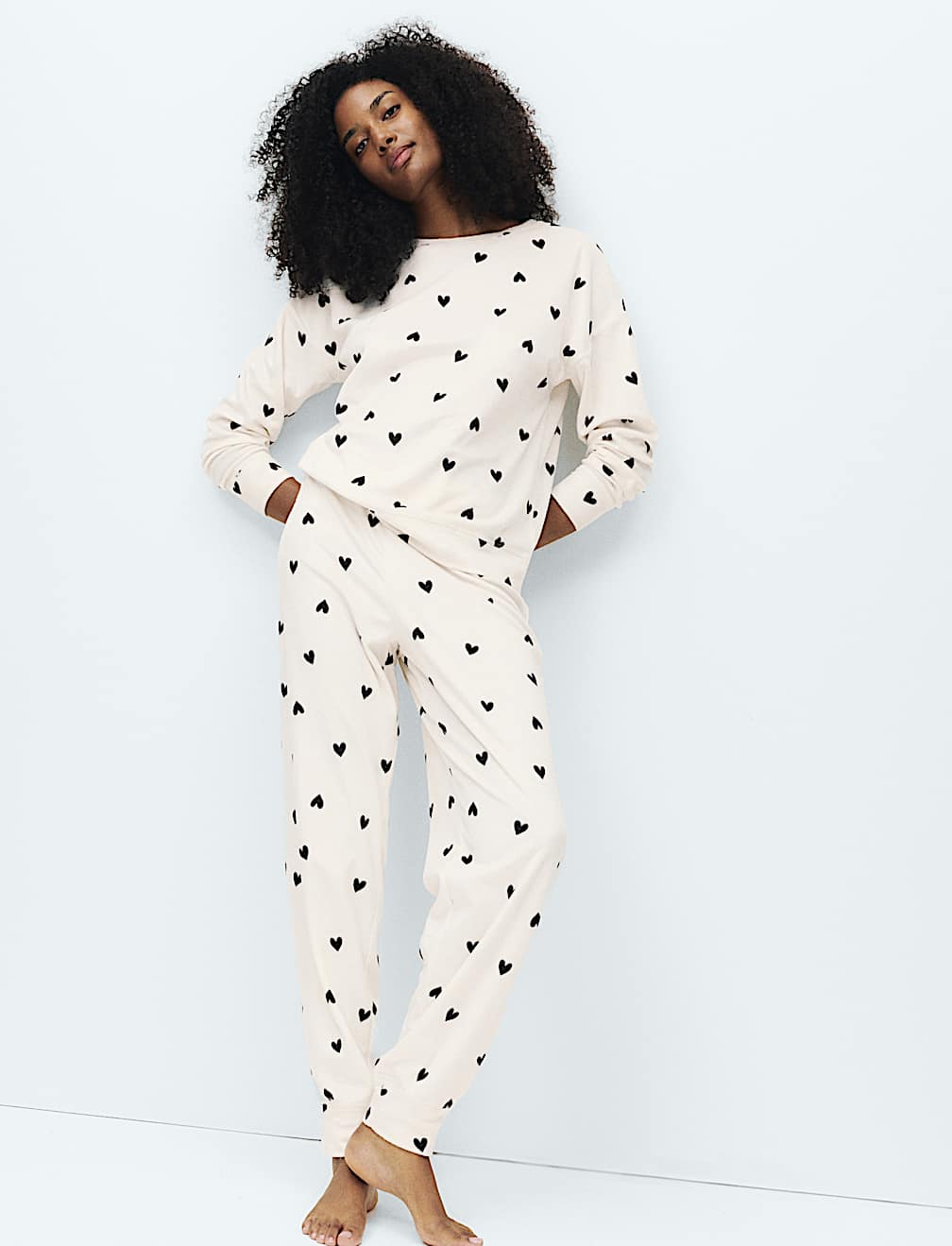 Fleece Star Print Cuffed Hem Pyjama Set