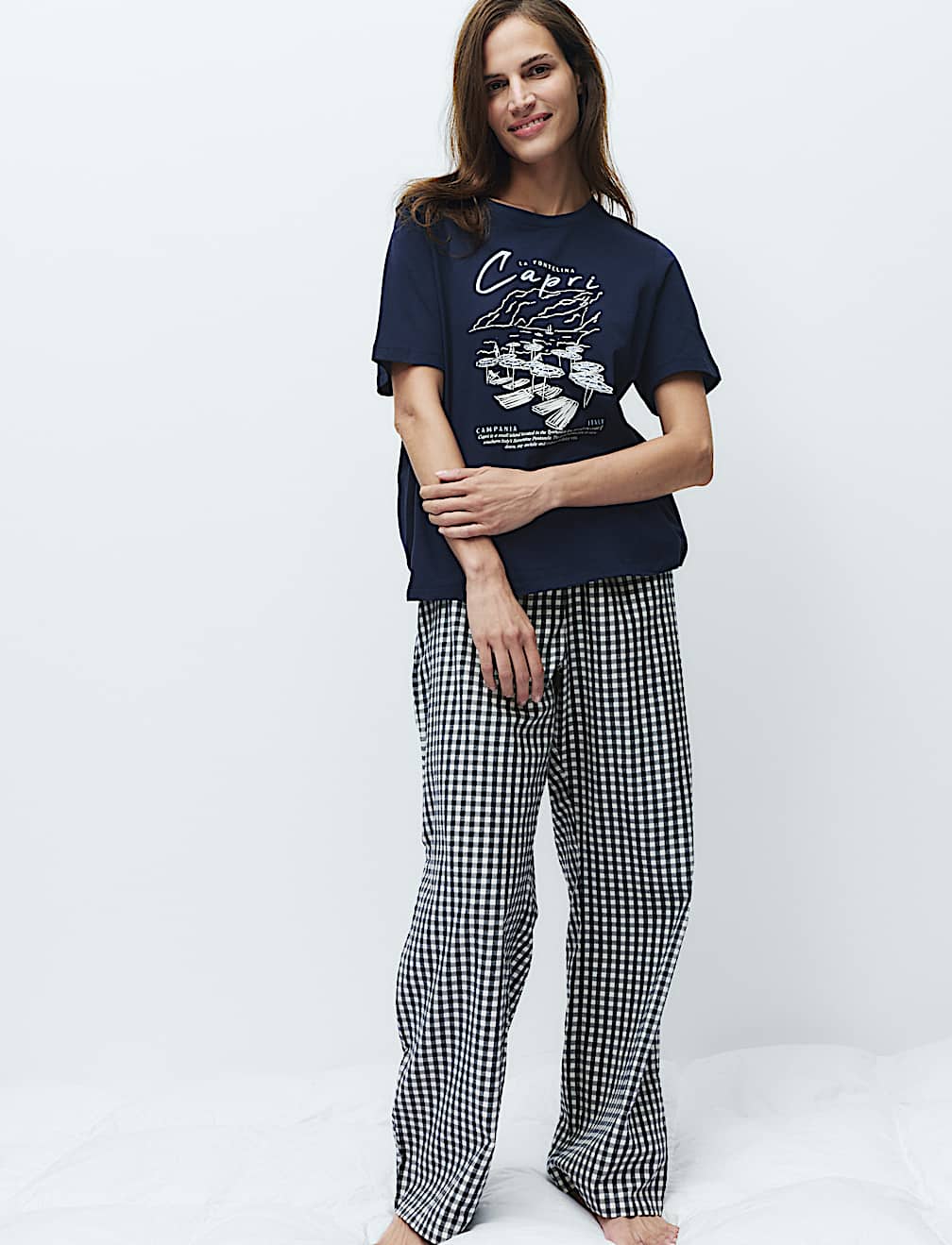 Pure Cotton Pyjama Set With Woven Bottoms