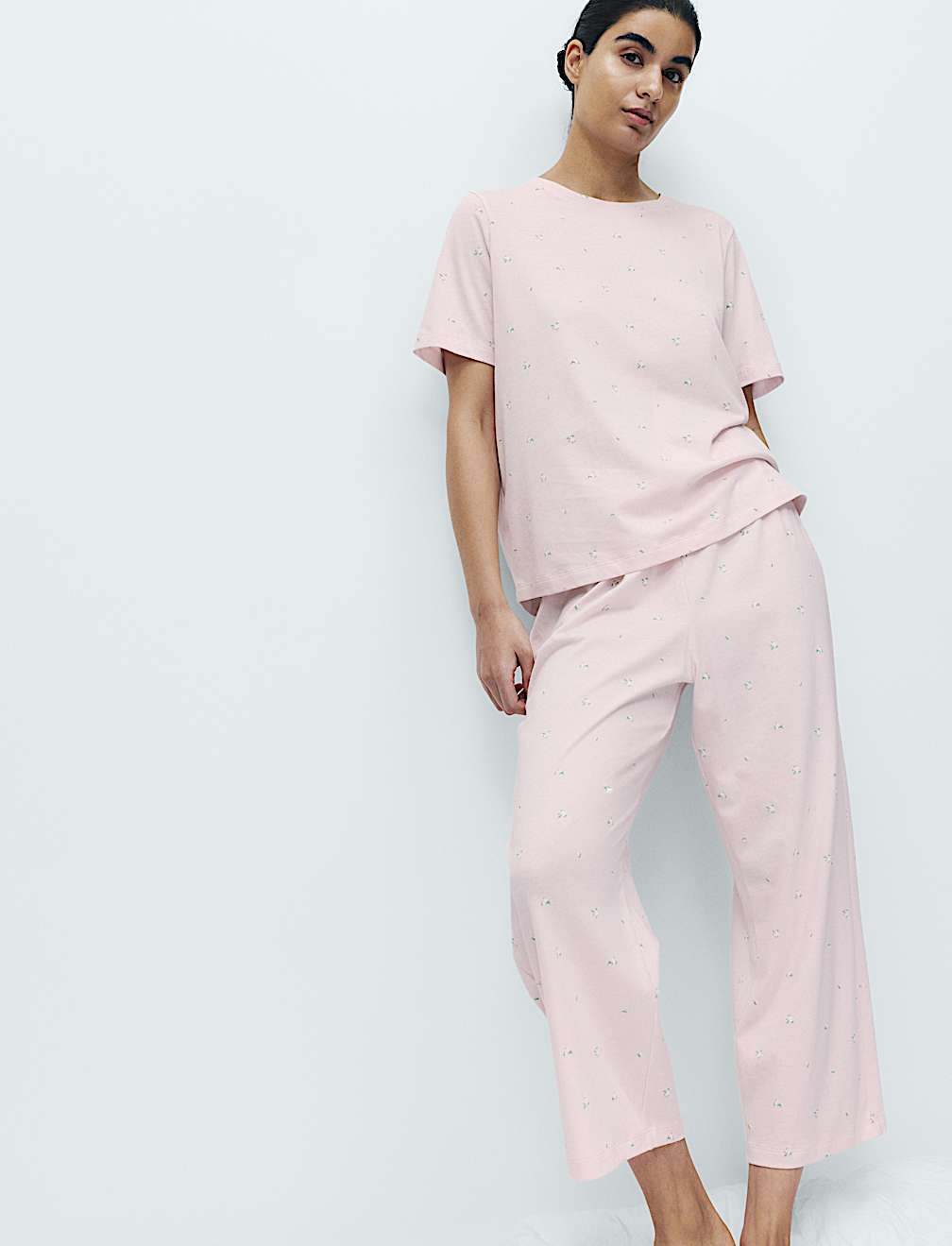 Pure Cotton Printed Cropped Pyjama Set