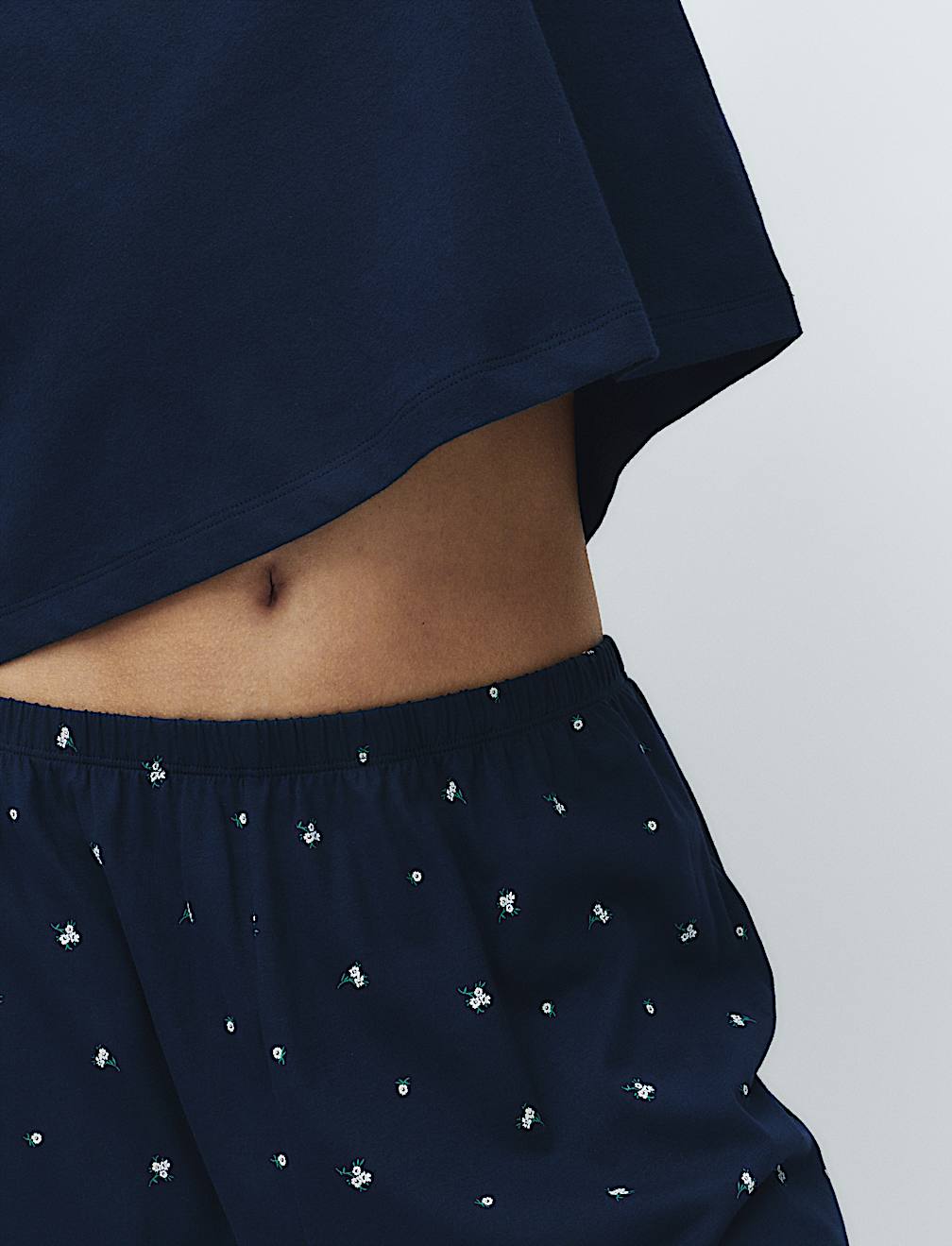 Pure Cotton Printed Cropped Pyjama Set