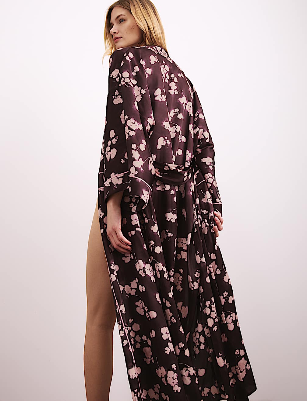 Satin Floral Wide Sleeve Wrap