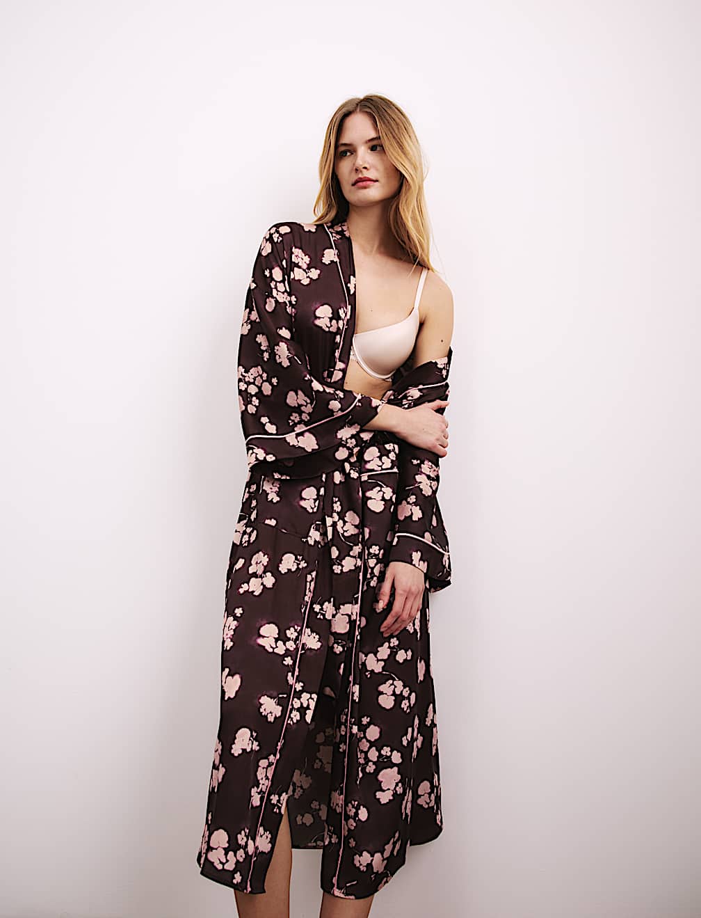 Satin Floral Wide Sleeve Wrap