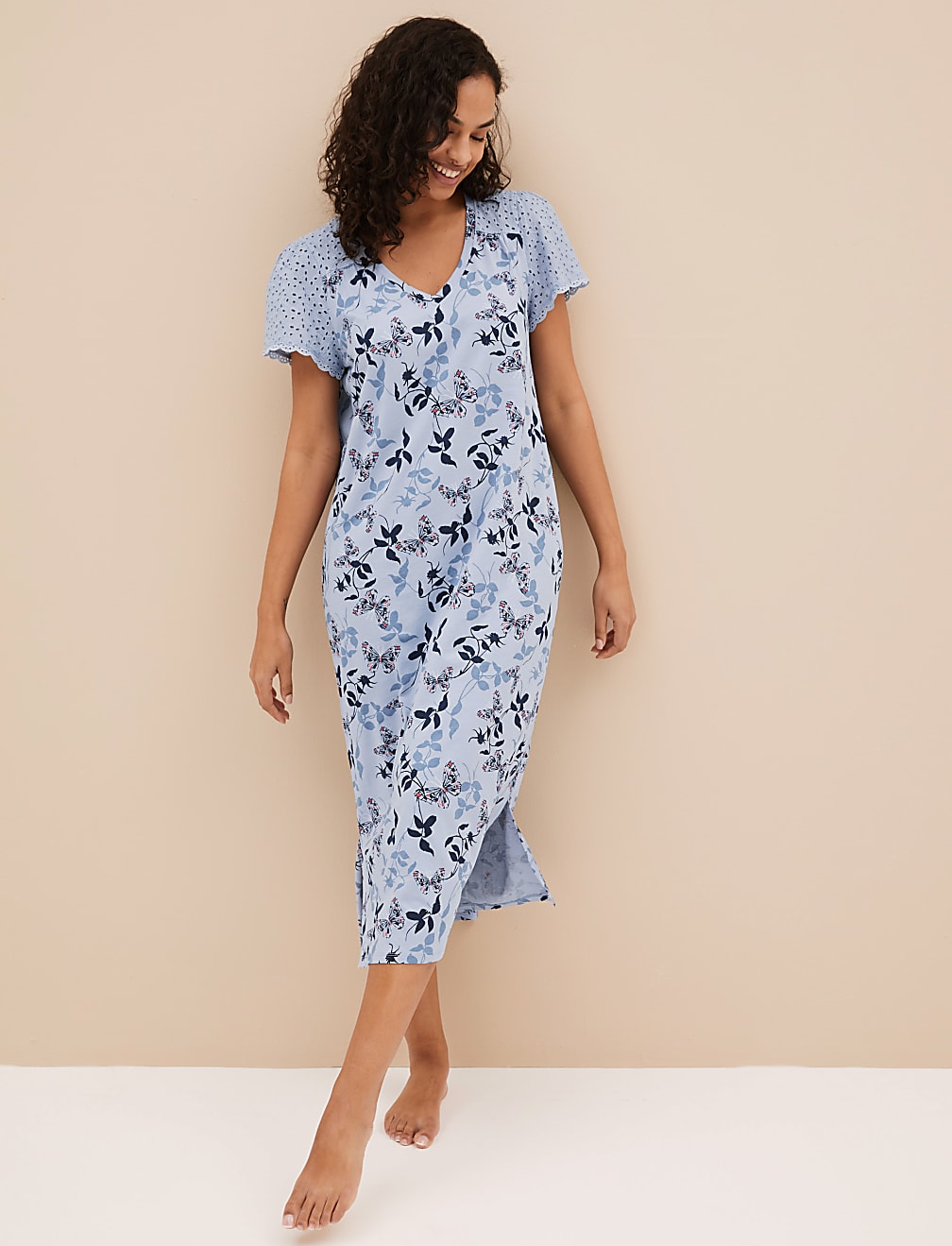 Pure Cotton Printed V-Neck Nightdress