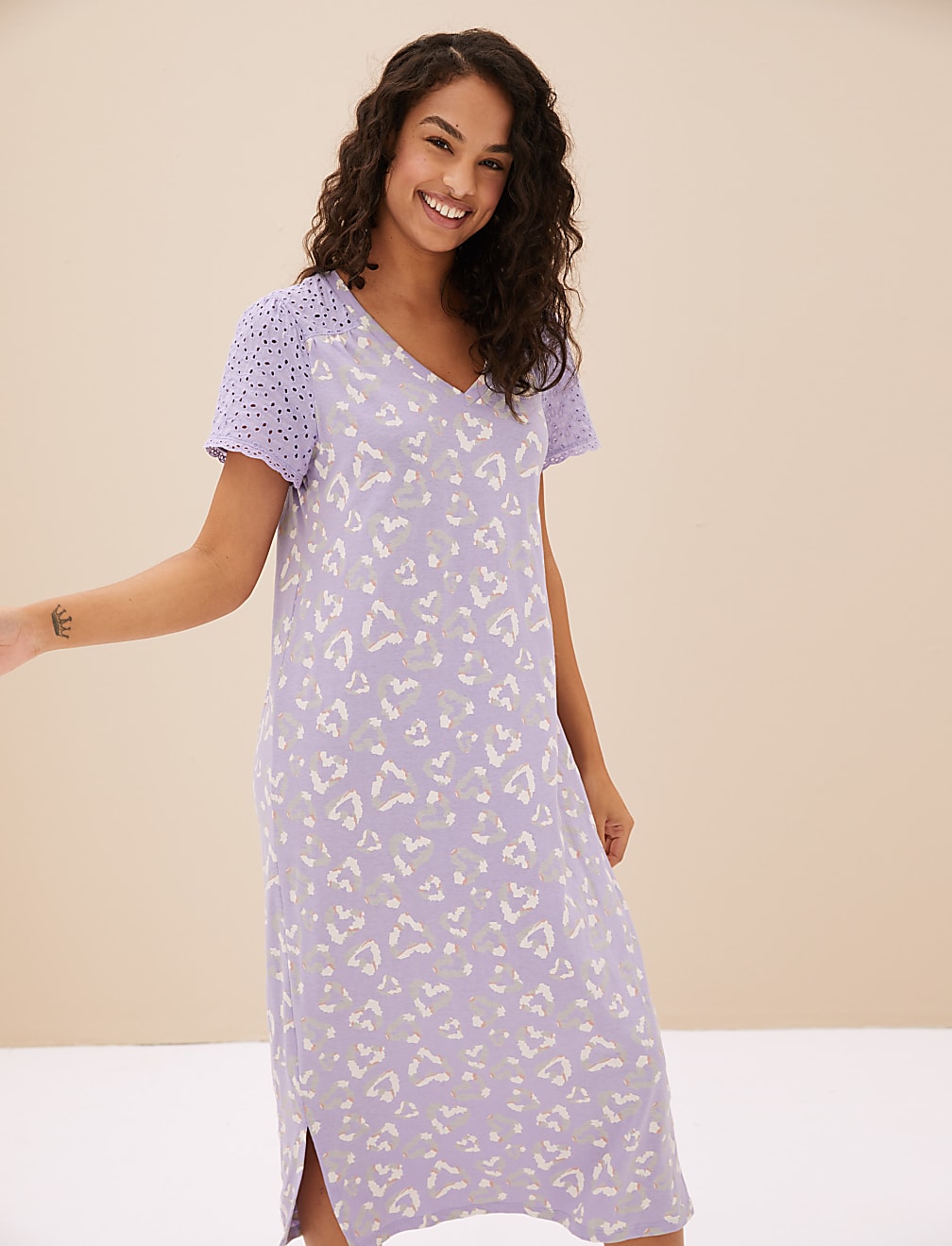 Cotton Rich Heart Print Long Nightdress