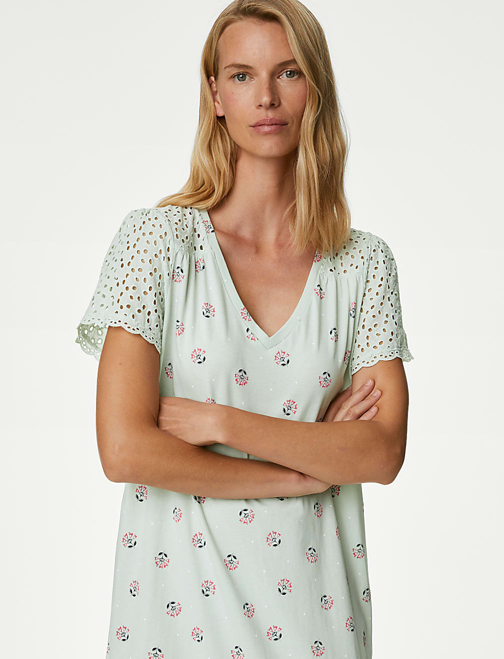 Pure Cotton Floral Broderie Nightdress