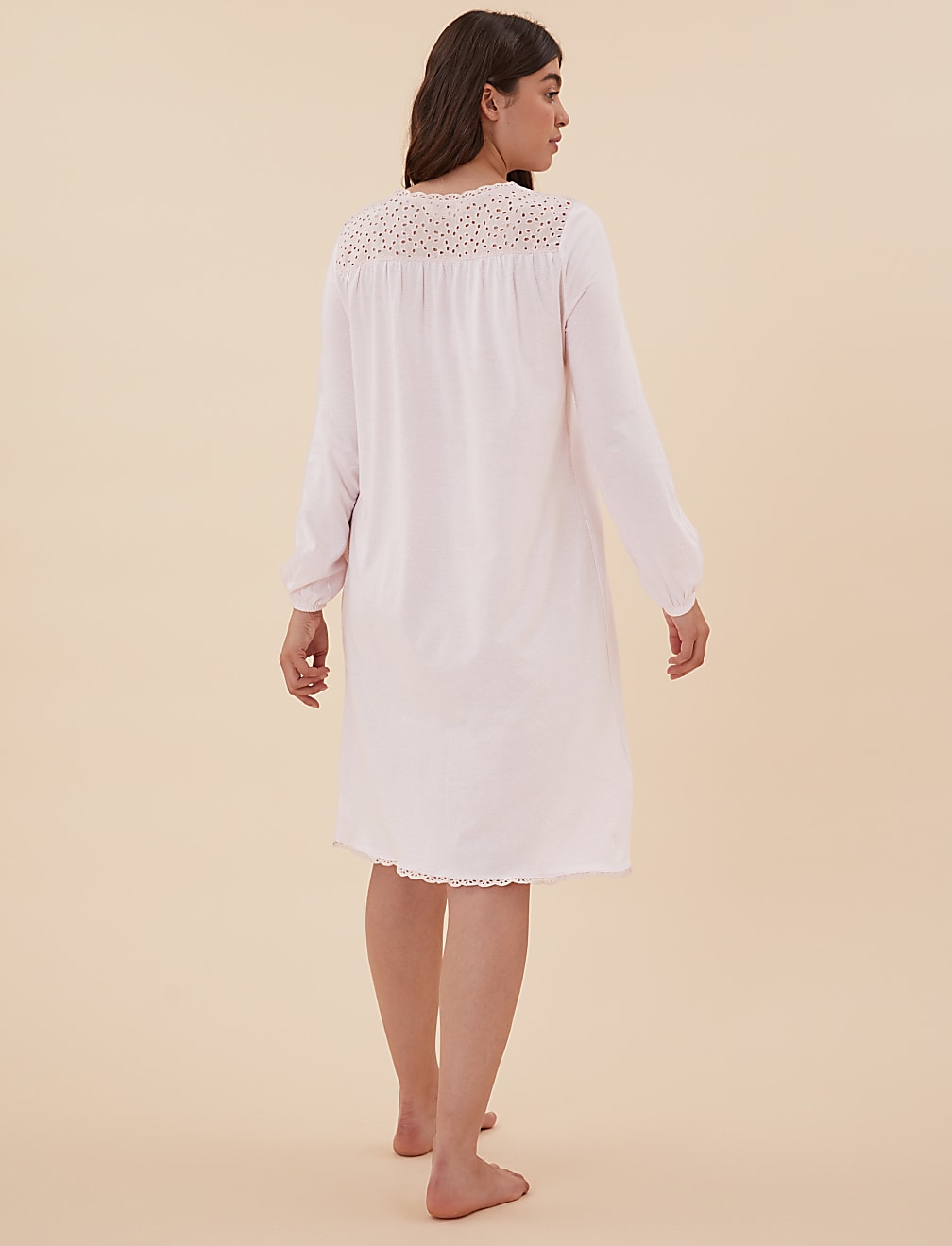 Pure Cotton Broderie Trim Long Nightdress