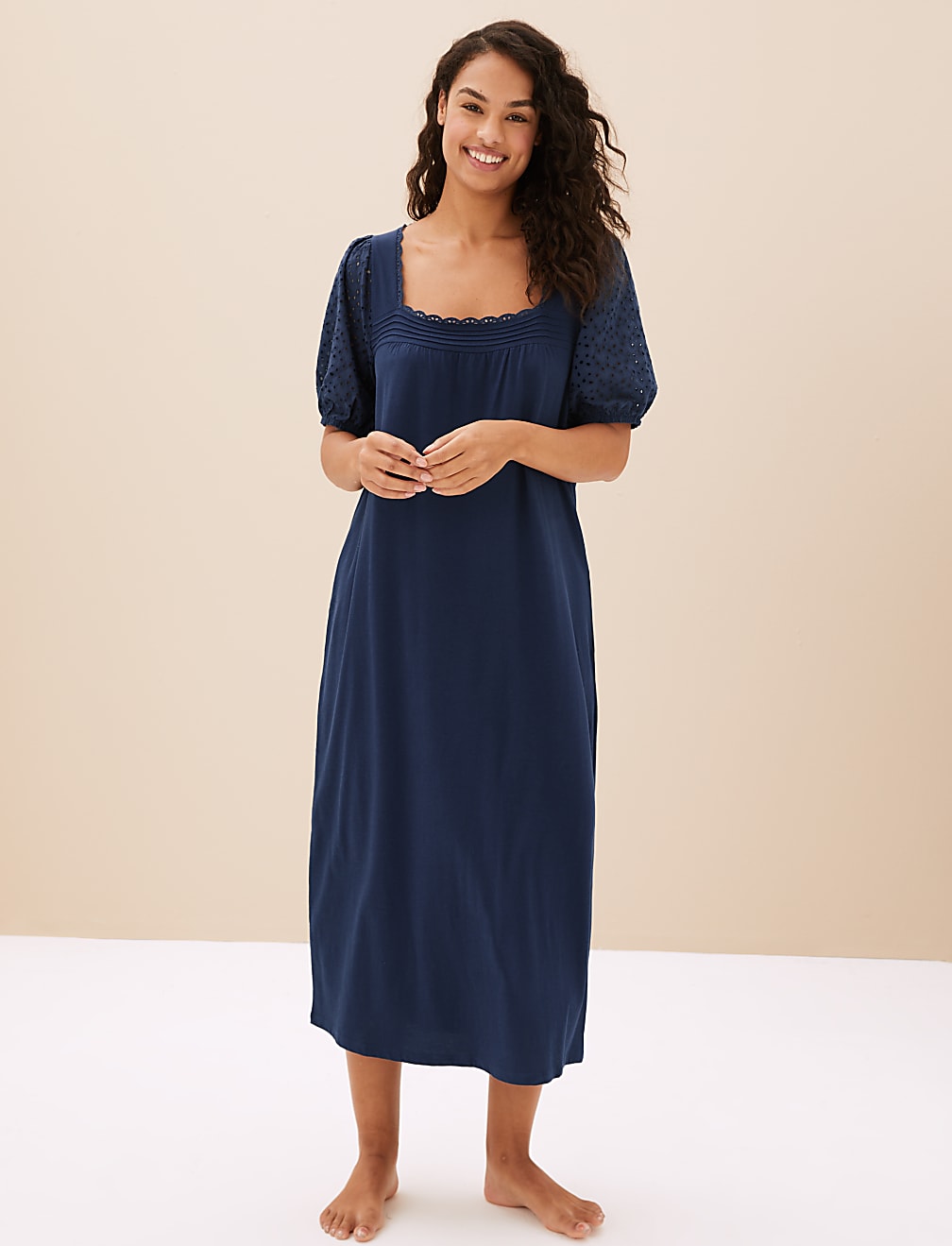 Pure Cotton Broderie Long Nightdress