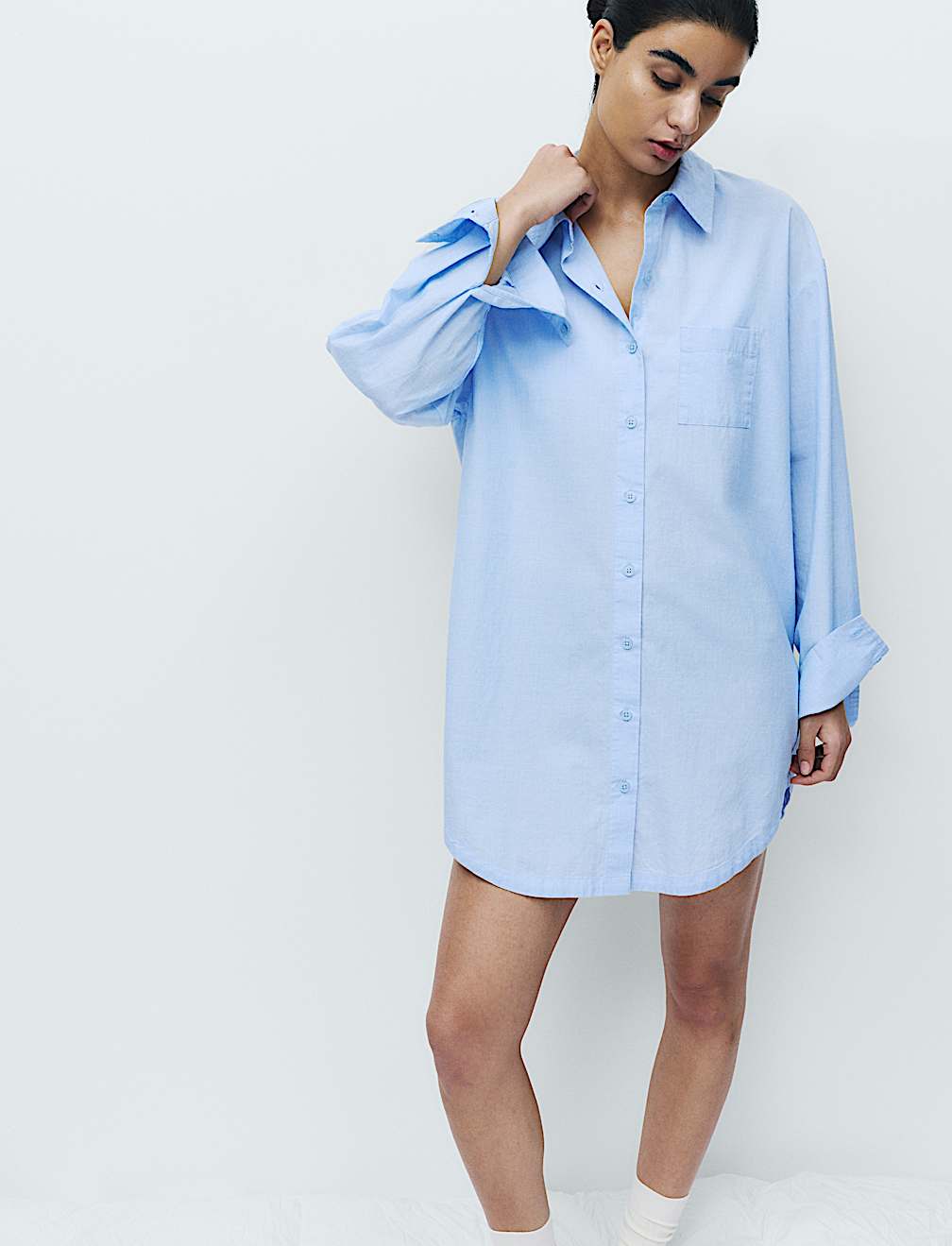 Pure Cotton Chambray Collared Nightshirt