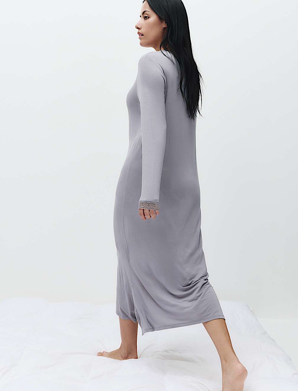 Lace Detail Long Sleeve Nightdress