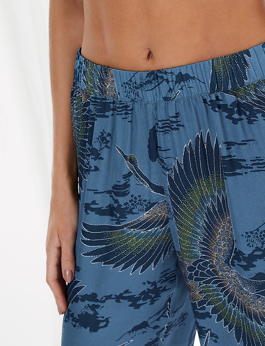 Satin Crane Bird Design Pyjama Set