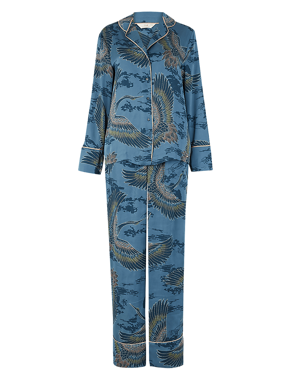 Satin Crane Bird Design Pyjama Set