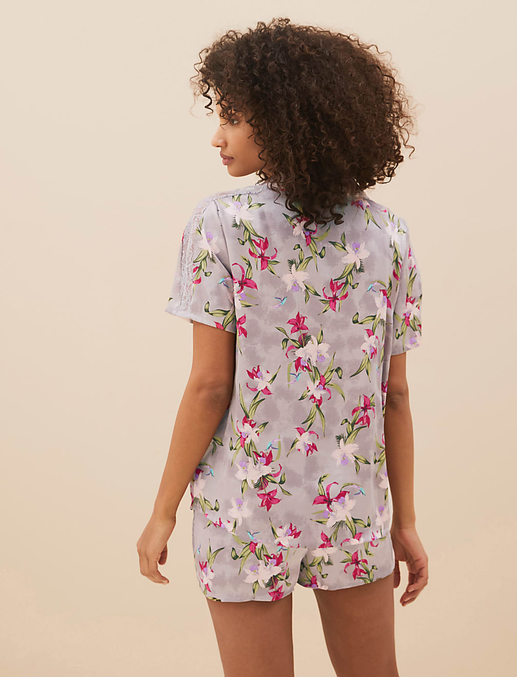 Satin Floral Print Shortie Pyjama Set