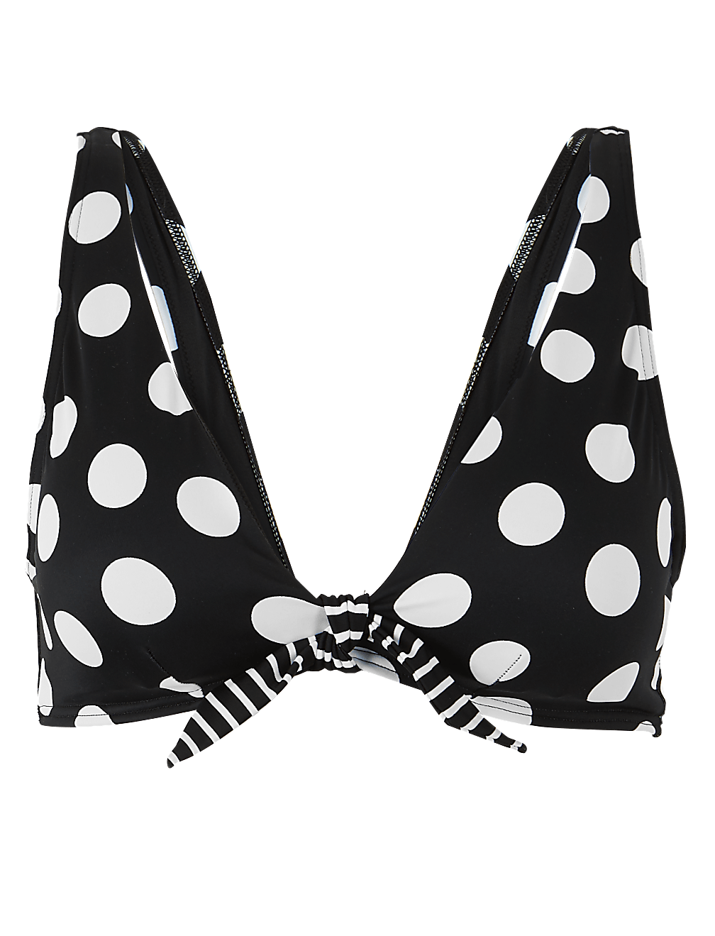Spot Print Front Tie Plunge Bikini Top