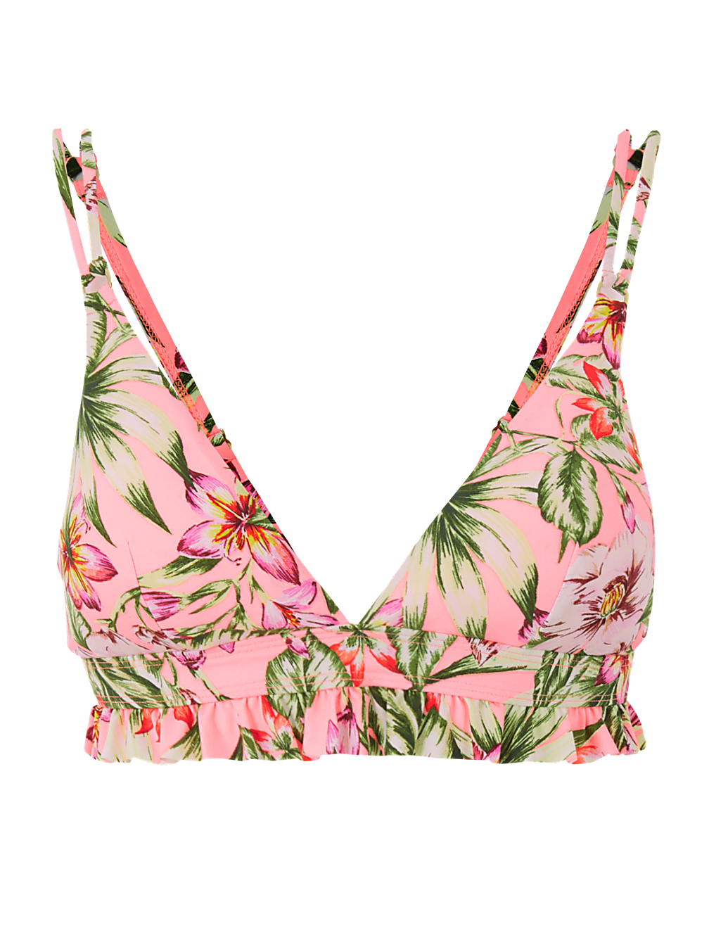 Floral Print Frill Plunge Bikini Top