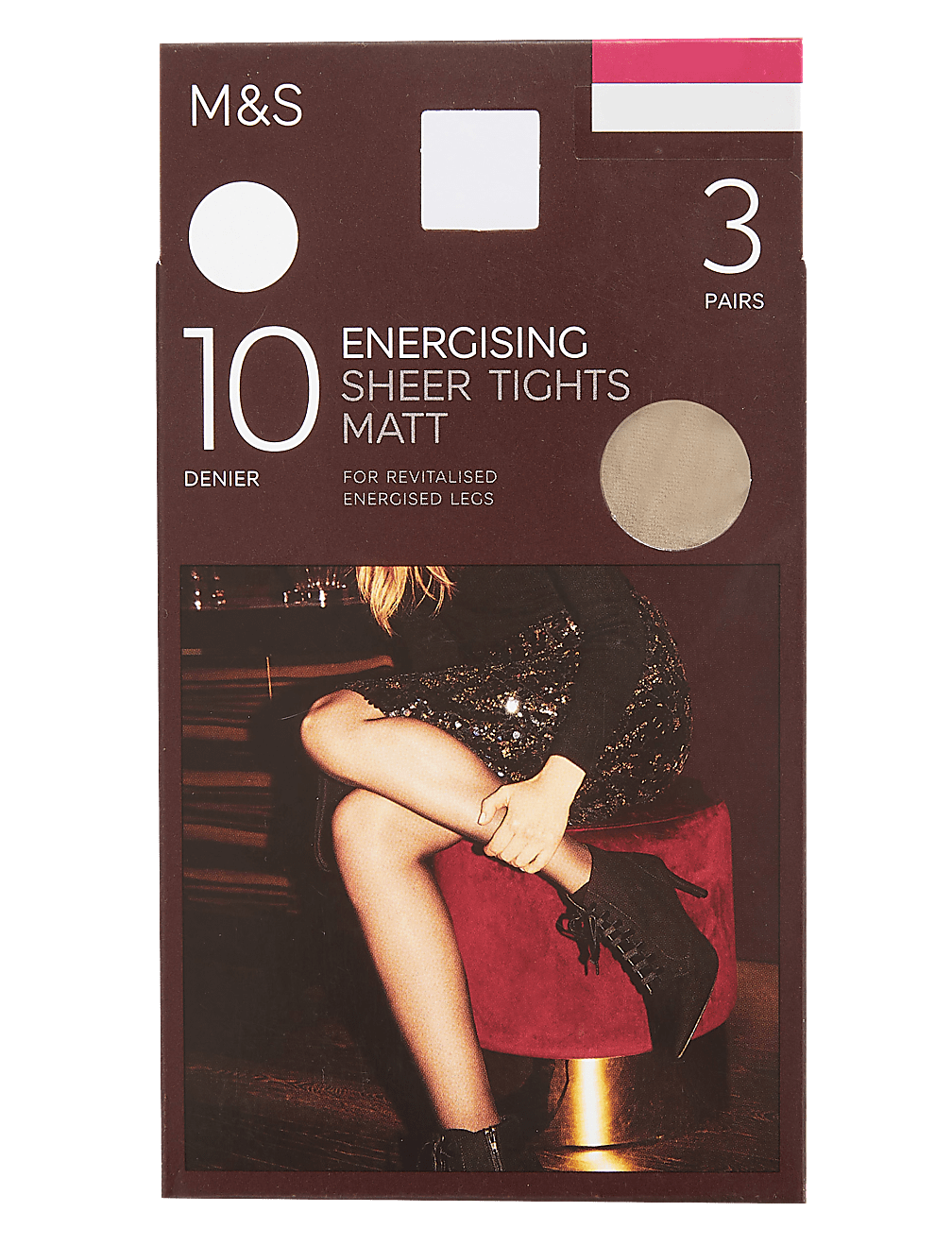 3pk 10 Denier Energising Sheer Tights