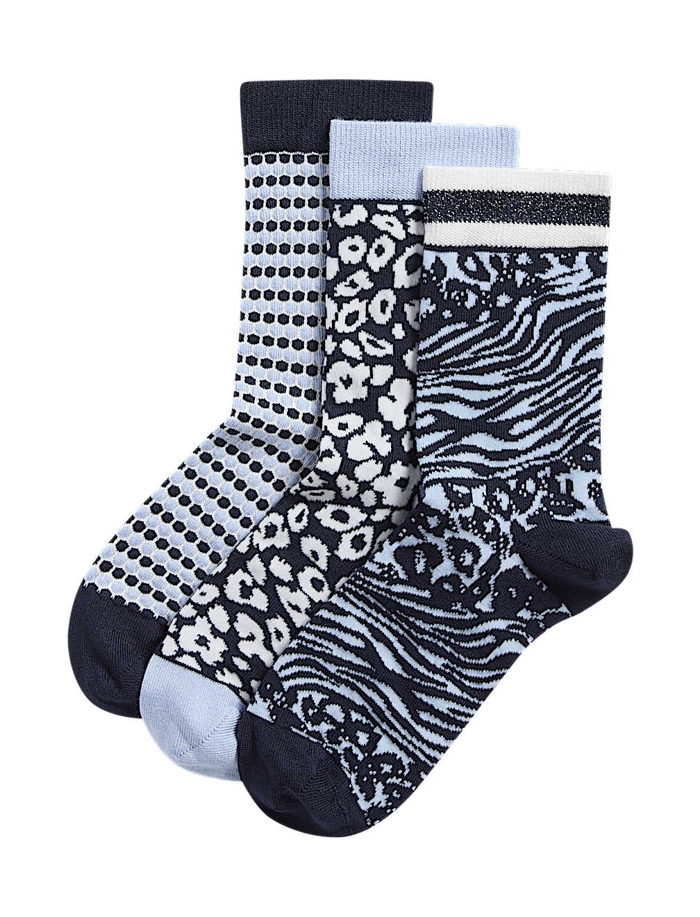 3pk Sparkle Patterned Ankle High Socks