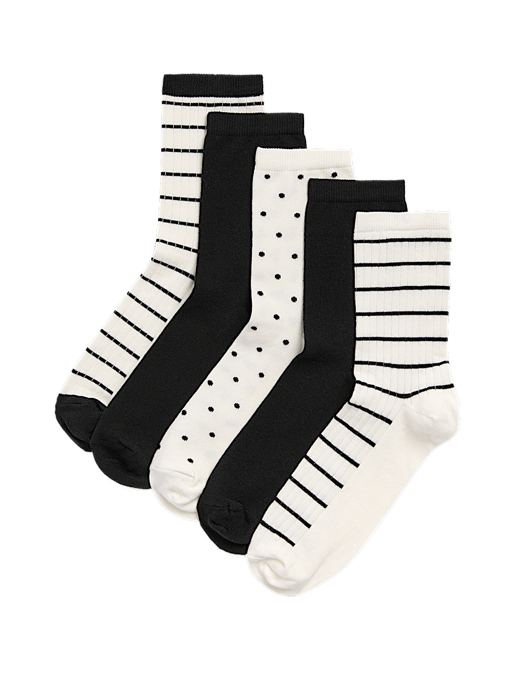 5pk Cotton Rich Monochrome Ankle High Socks