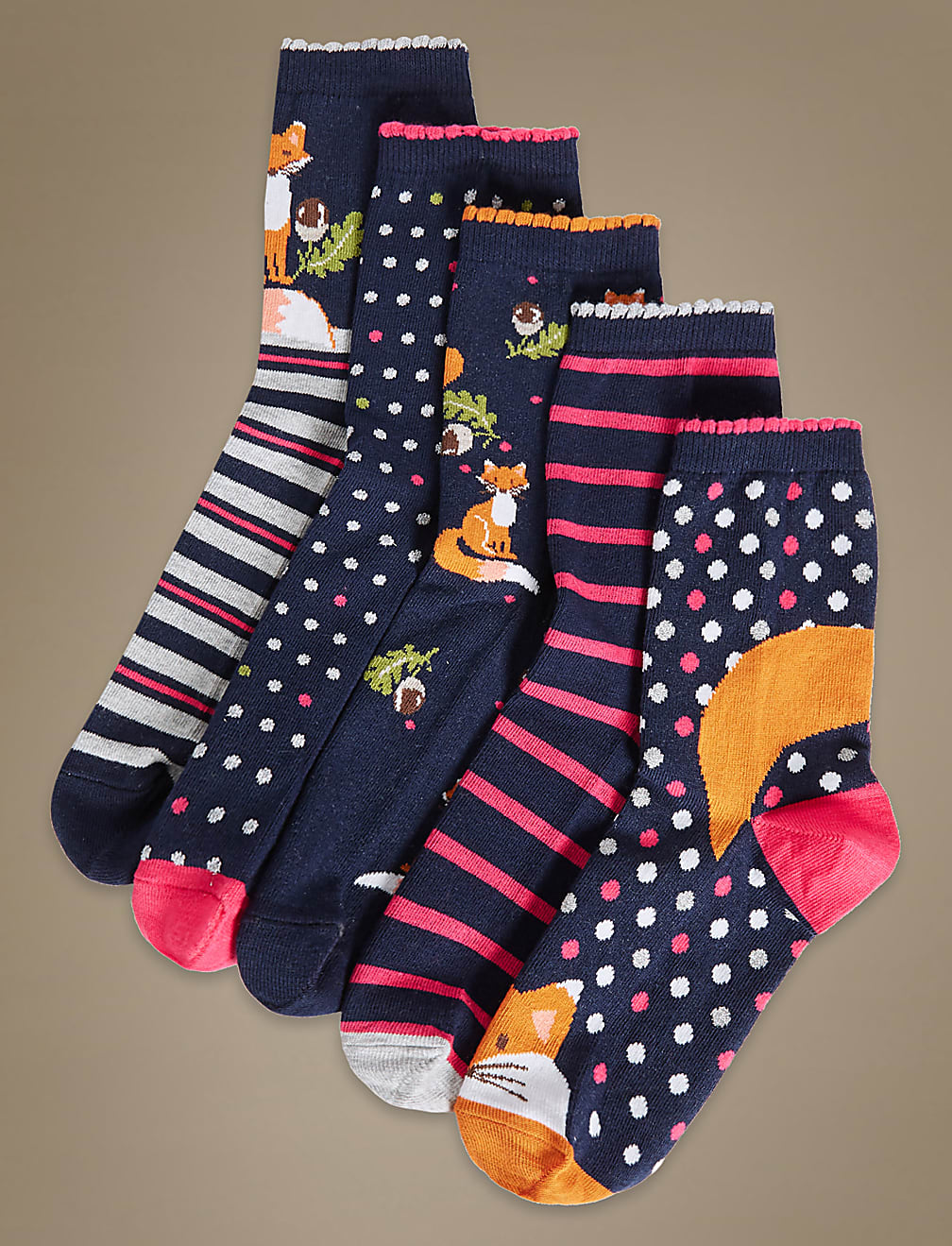 5 Pair Pack Ankle High Socks