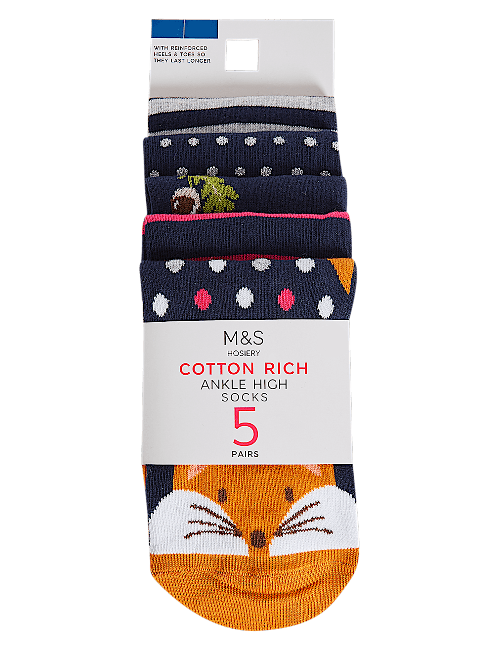 5 Pair Pack Ankle High Socks