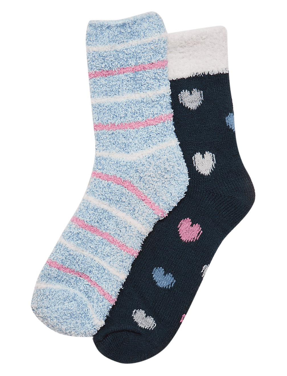 2pk Cosy Heart Print Ankle High Socks