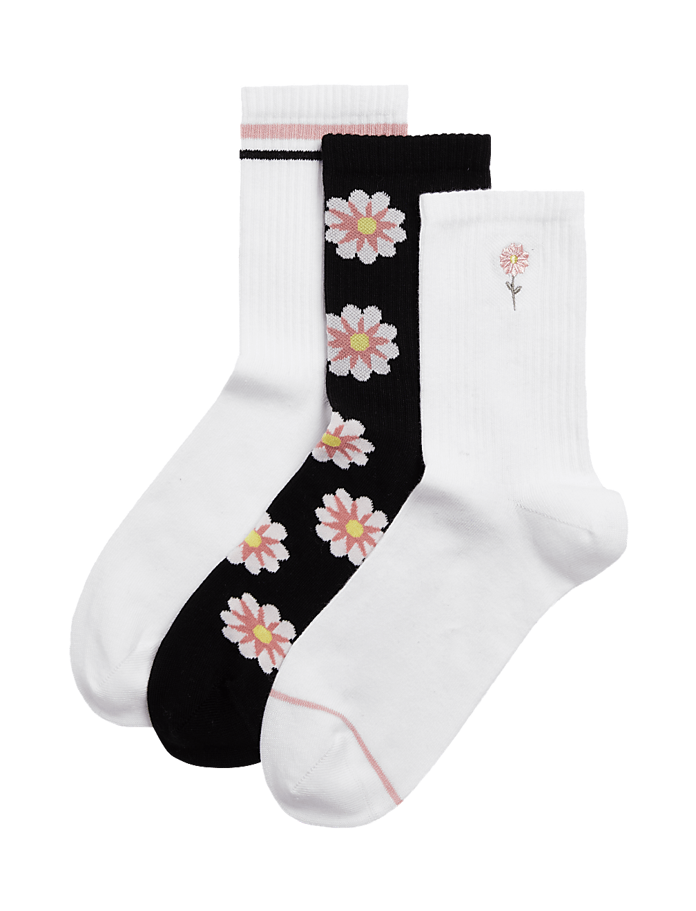 3pk Cotton Rich Daisy Ankle High Socks
