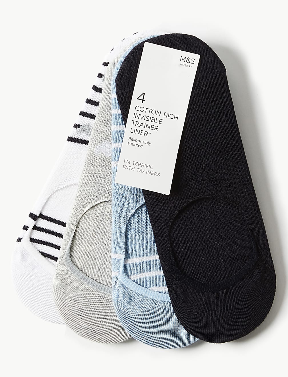 4 Pair Pack Cotton Rich Trainer Liner Socks
