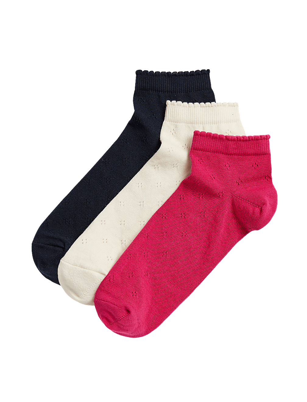 3pk Cotton Rich Pointelle Anklets