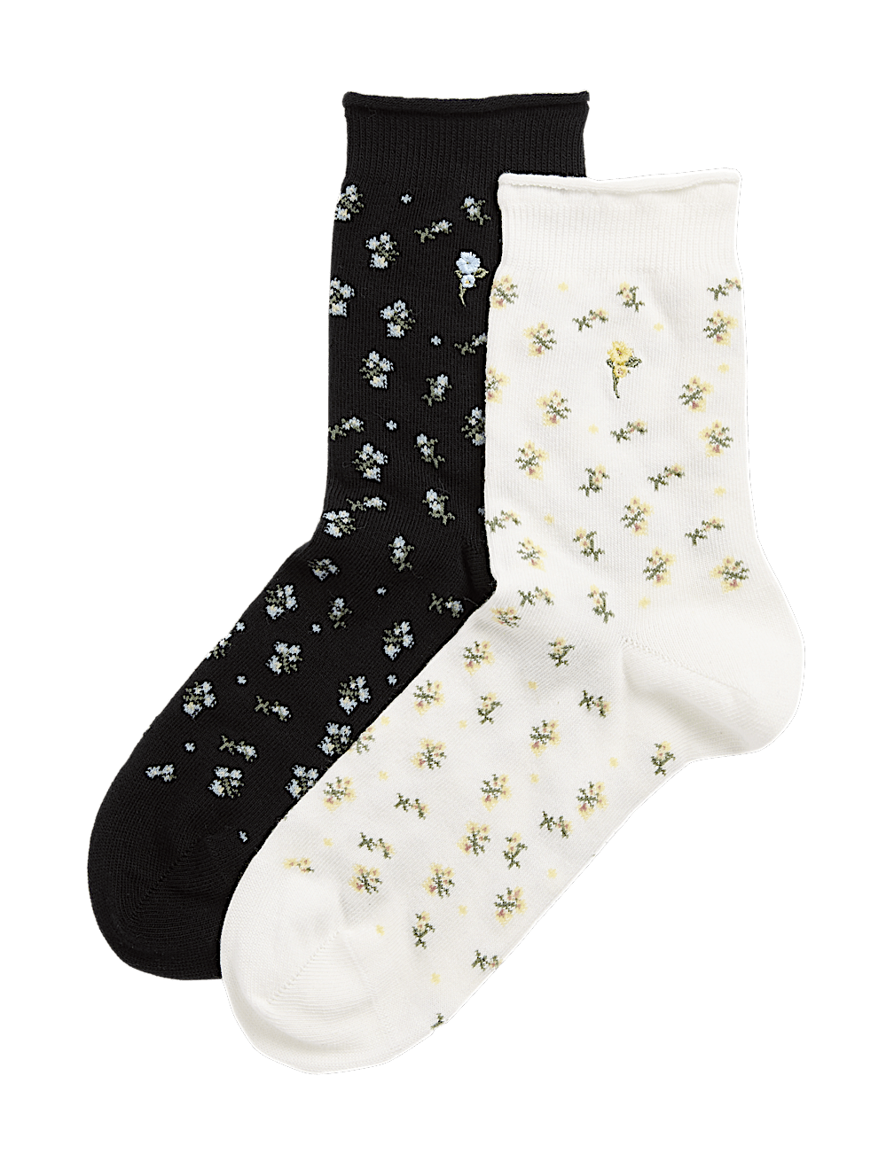2pk Cotton Rich Floral Crew Socks