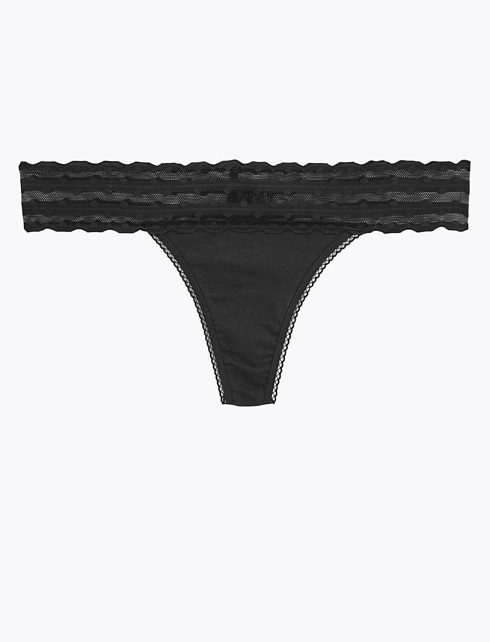Cotton Blend Lace Trim Thong