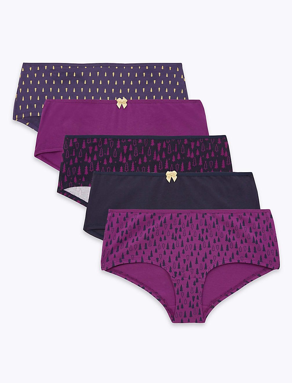 5 Pack Christmas Tree Print Low Rise Shorts