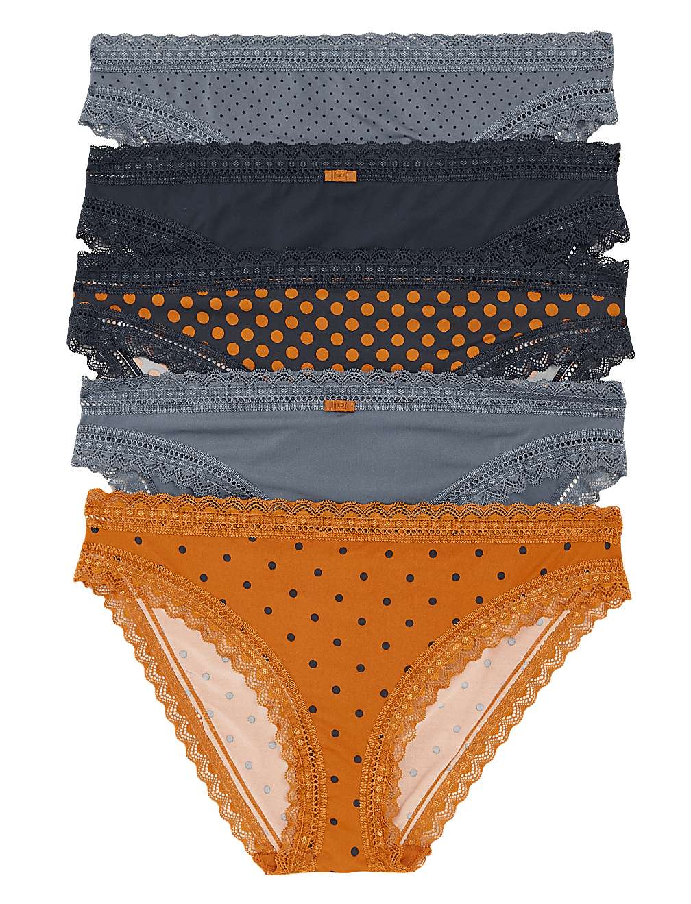 5pk Microfibre & Lace Spot Bikini Knickers