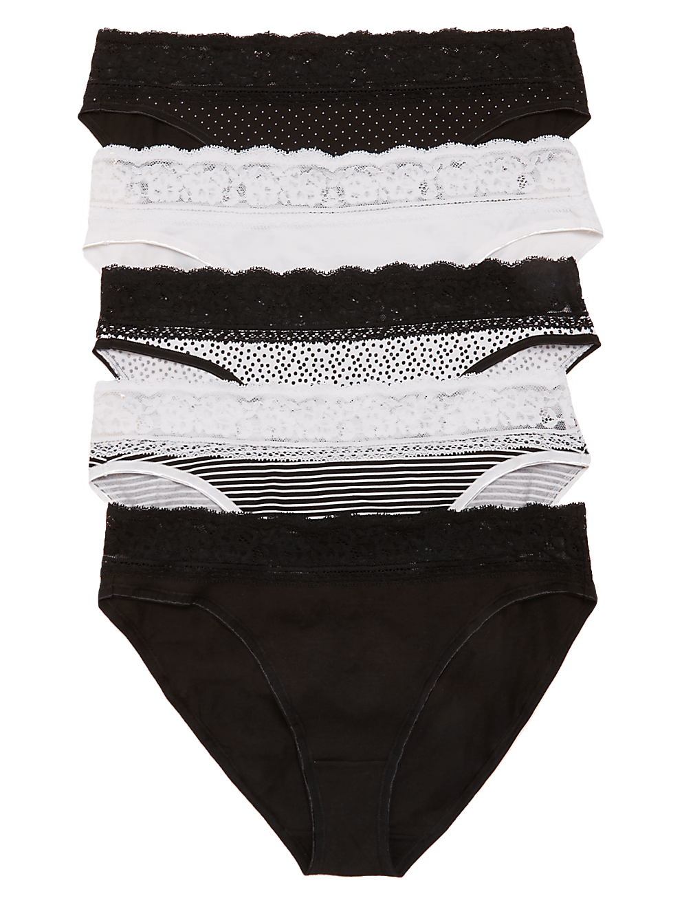 5pk Cotton & Lace High Leg Knickers