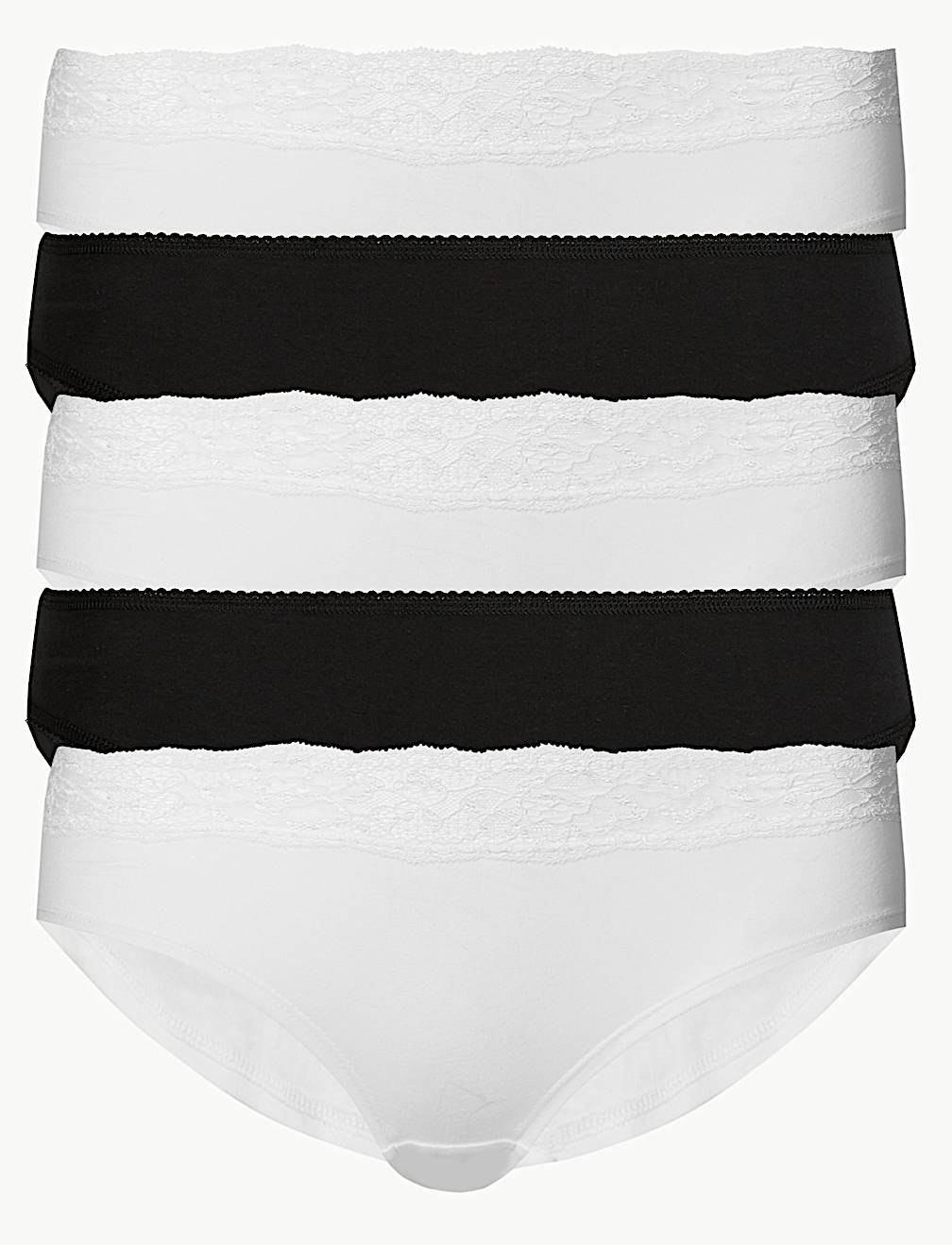 5 Pack Cotton Rich Geometric Lace Waist Low Rise Shorts
