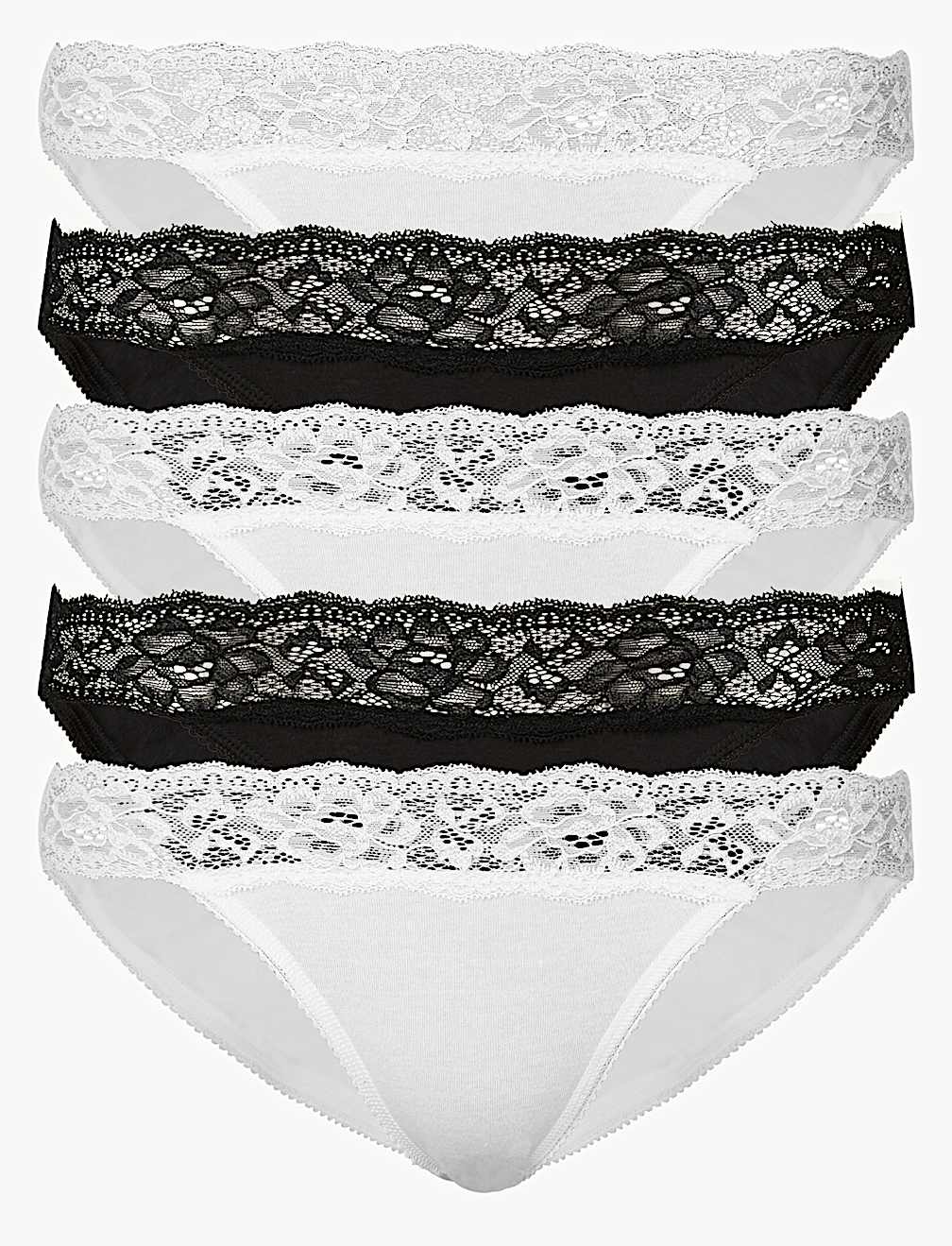 5pk Cotton Lycra&reg; Lace Bikini Knickers