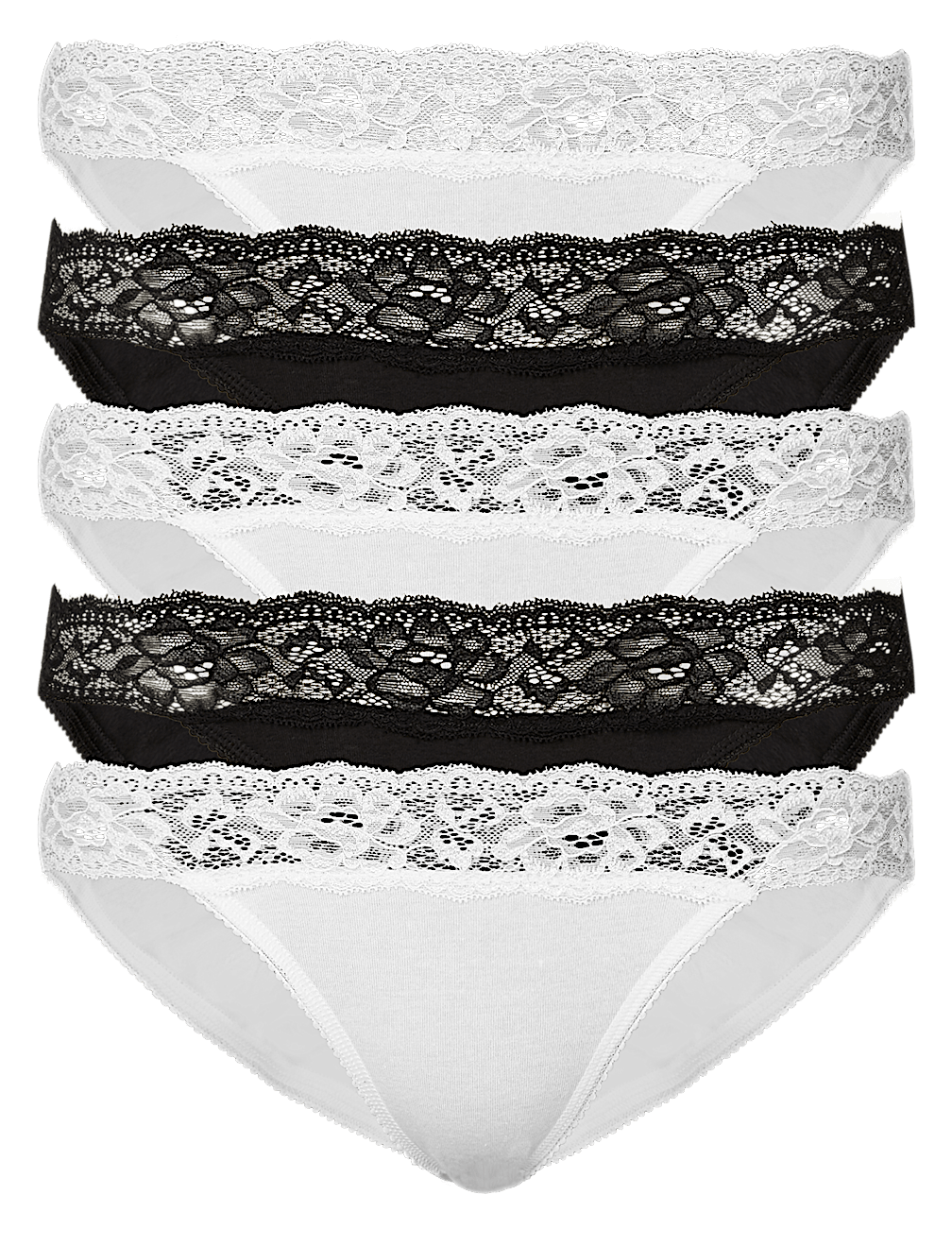 5pk Cotton Lycra&reg; Lace Bikini Knickers