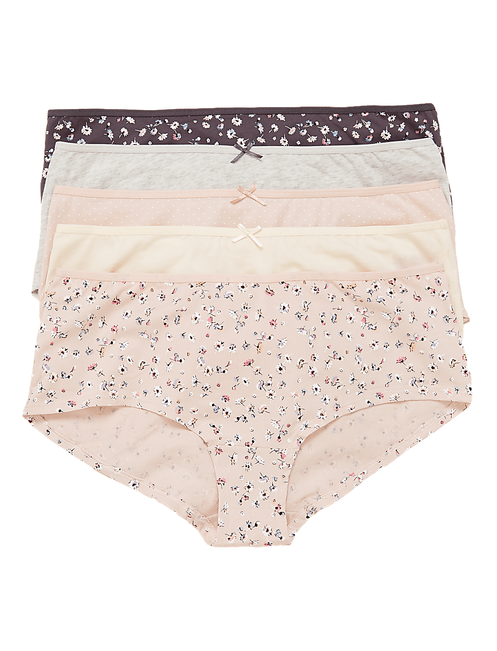 5pk Cotton Lycra® Daisy Print Low Rise Shorts