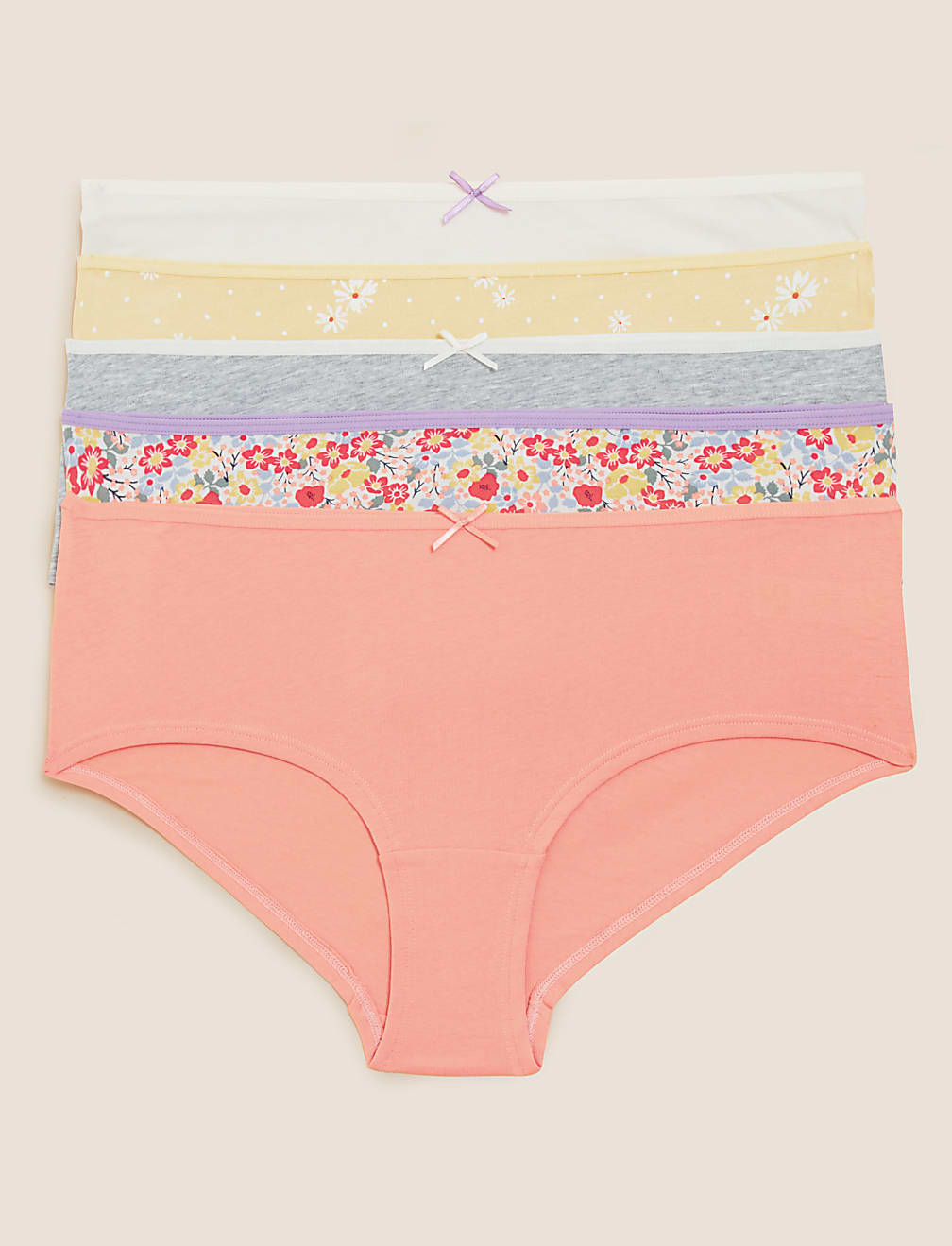 5pk Cotton Lycra&reg; Daisy Print Low Rise Shorts