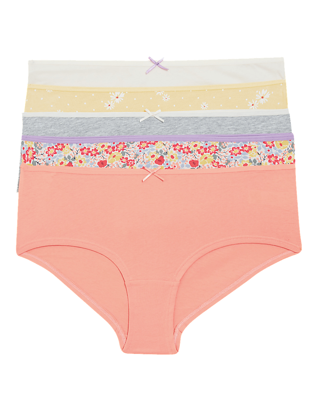 5pk Cotton Lycra&reg; Daisy Print Low Rise Shorts