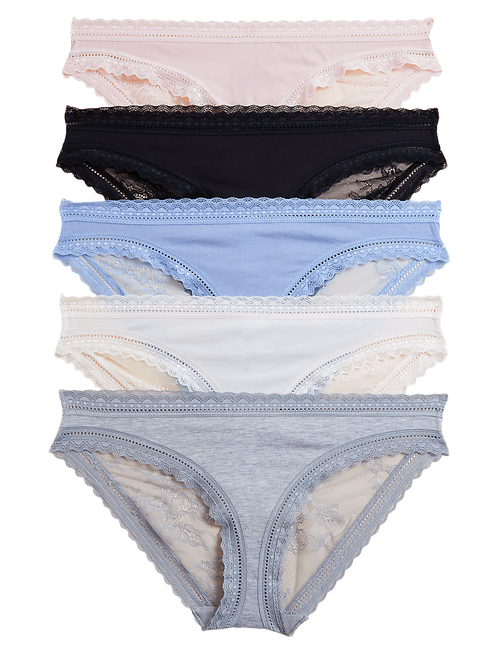 5pk Cotton Modal Blend & Lace Bikini Knickers