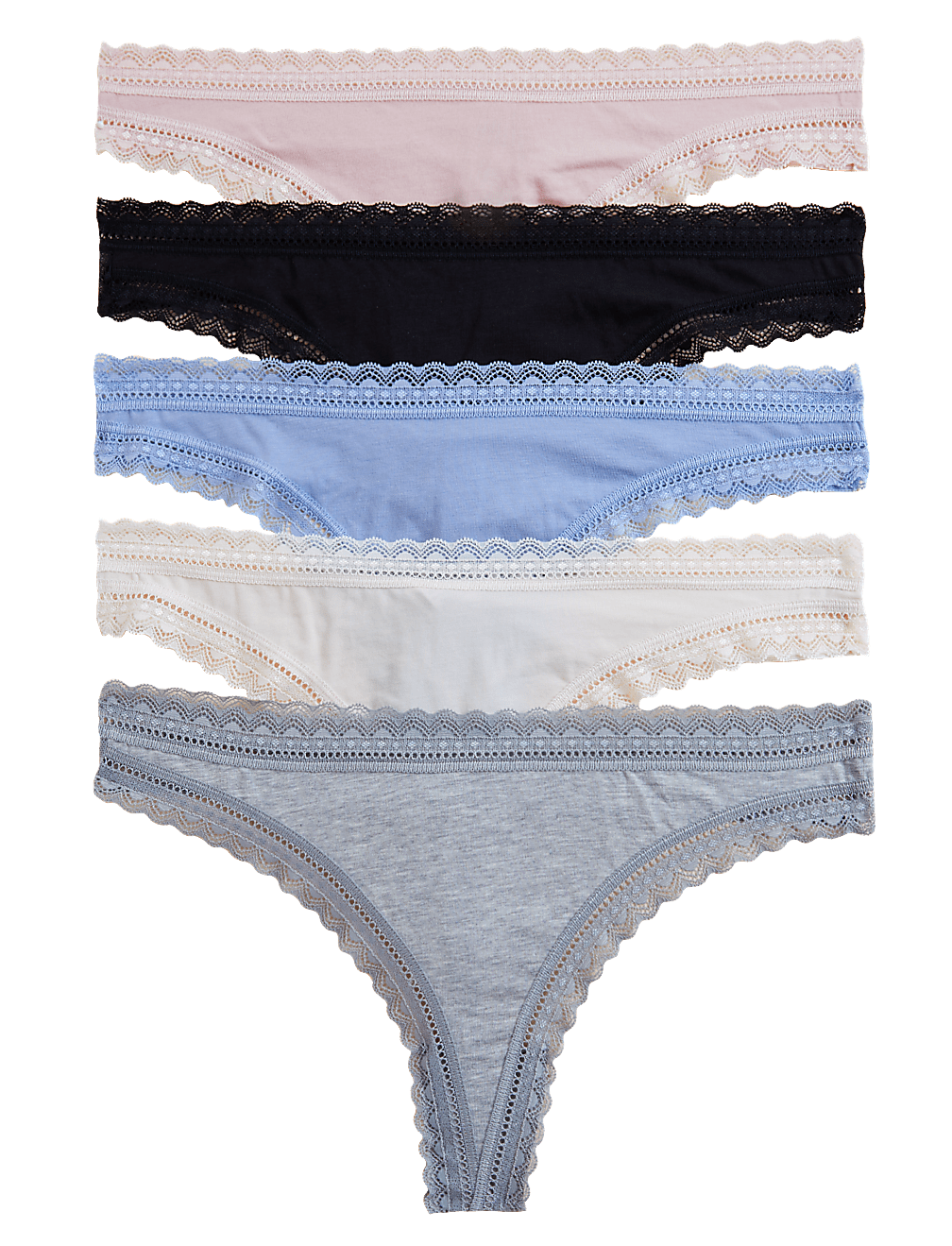 5pk Cotton Modal Blend & Lace Thongs