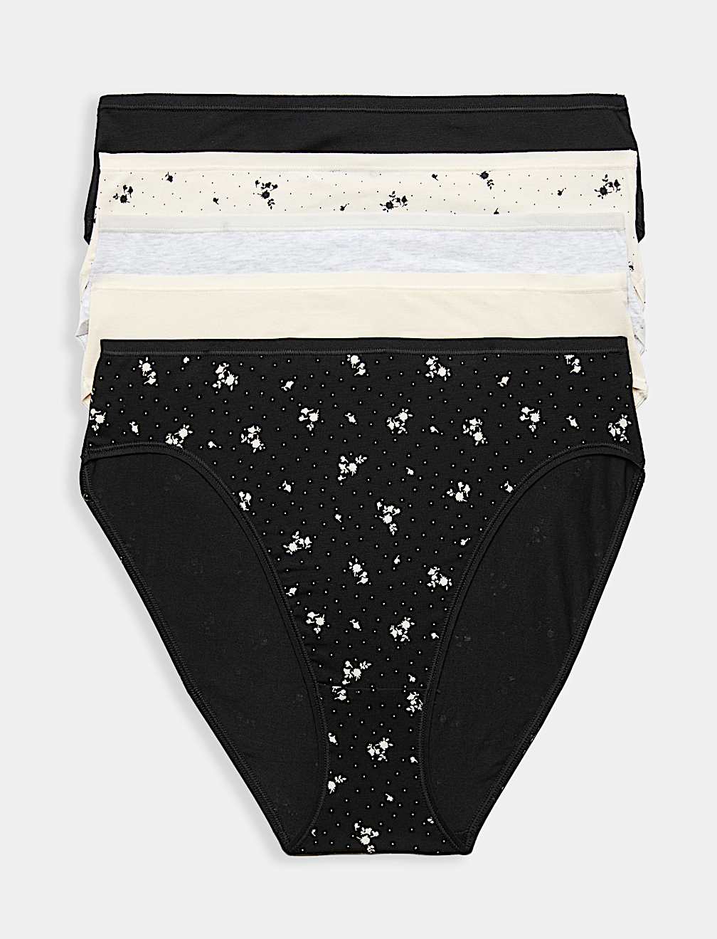 5pk Cotton Modal High Waisted High Leg Knickers