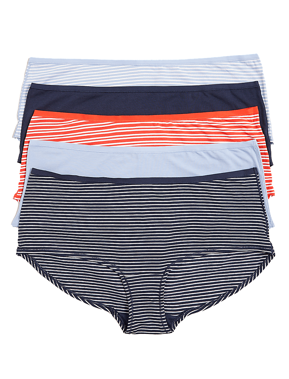 5pk Cotton Printed Stripe Shorts