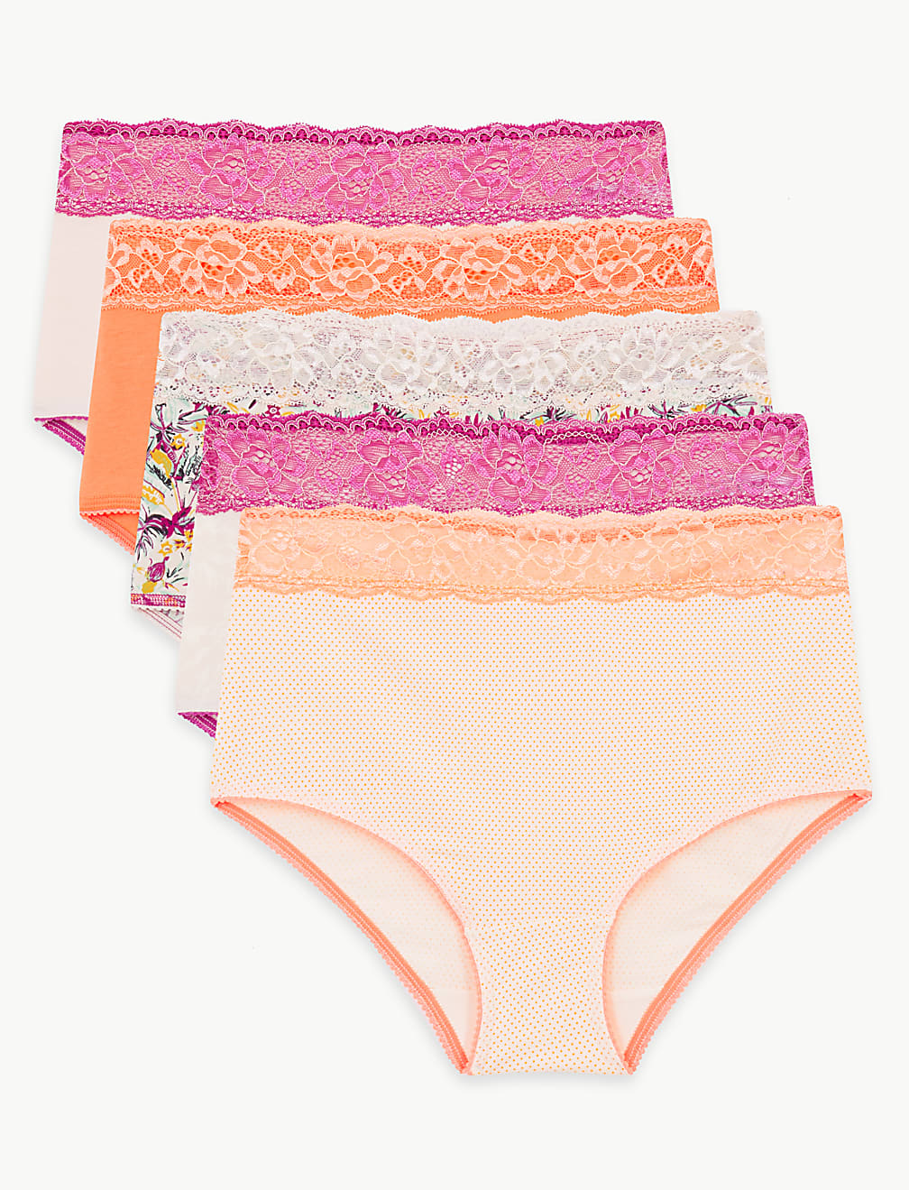 5 Pack Cotton Rich Lace Full Briefs