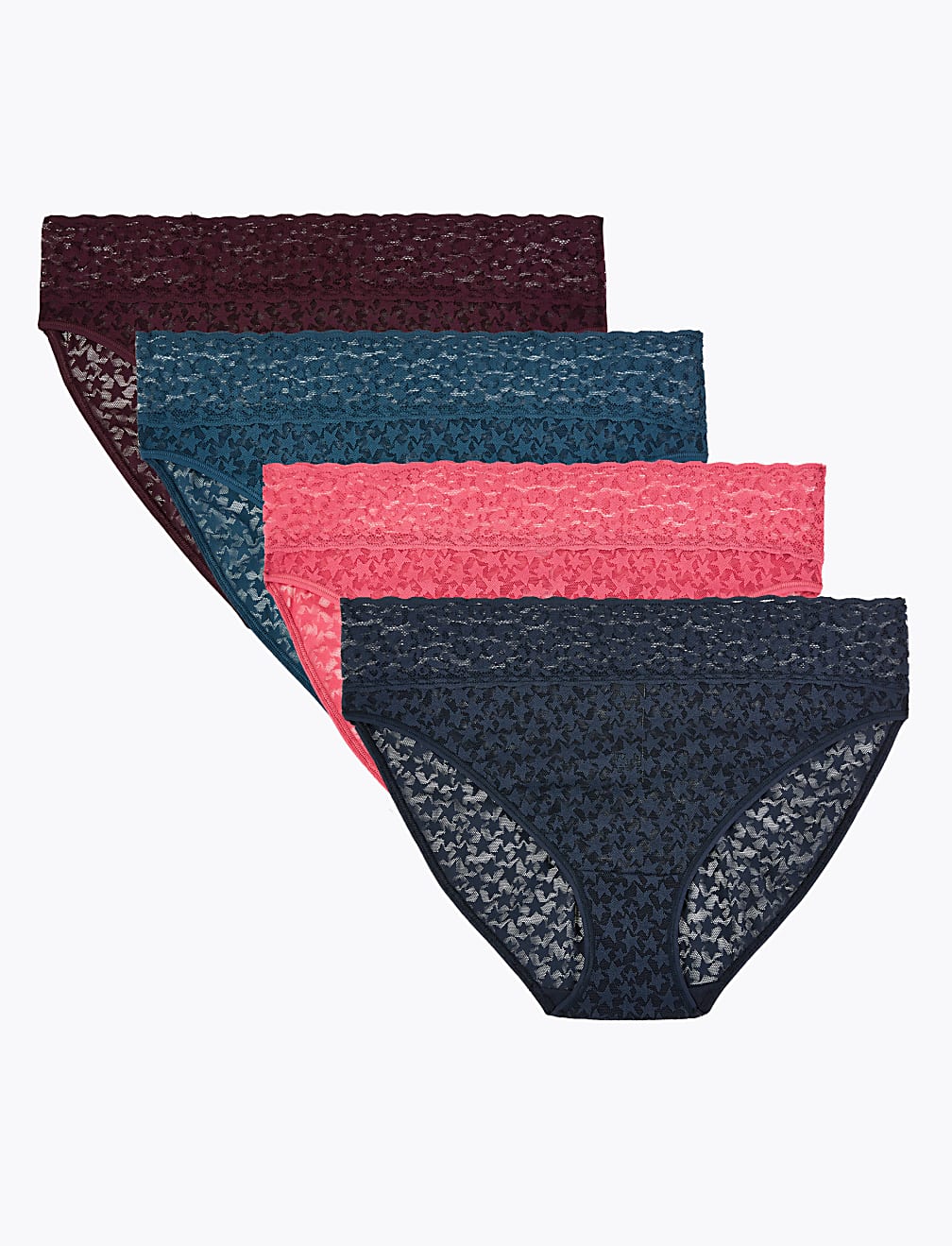 4 Pack Lace High Leg Knickers