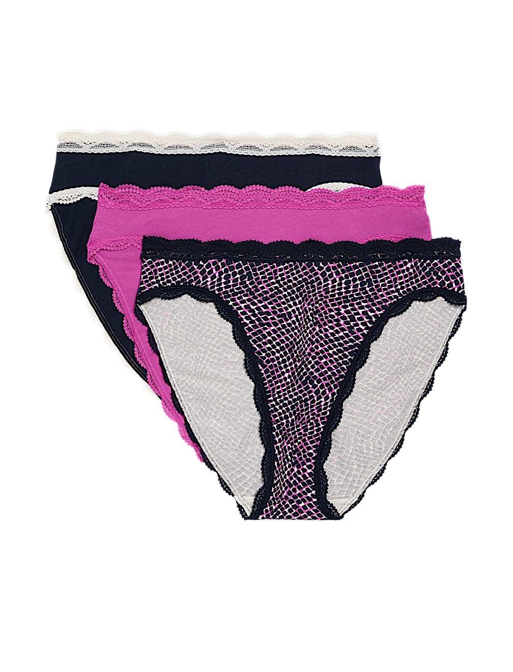 3pk Cotton Rich High Leg Knickers